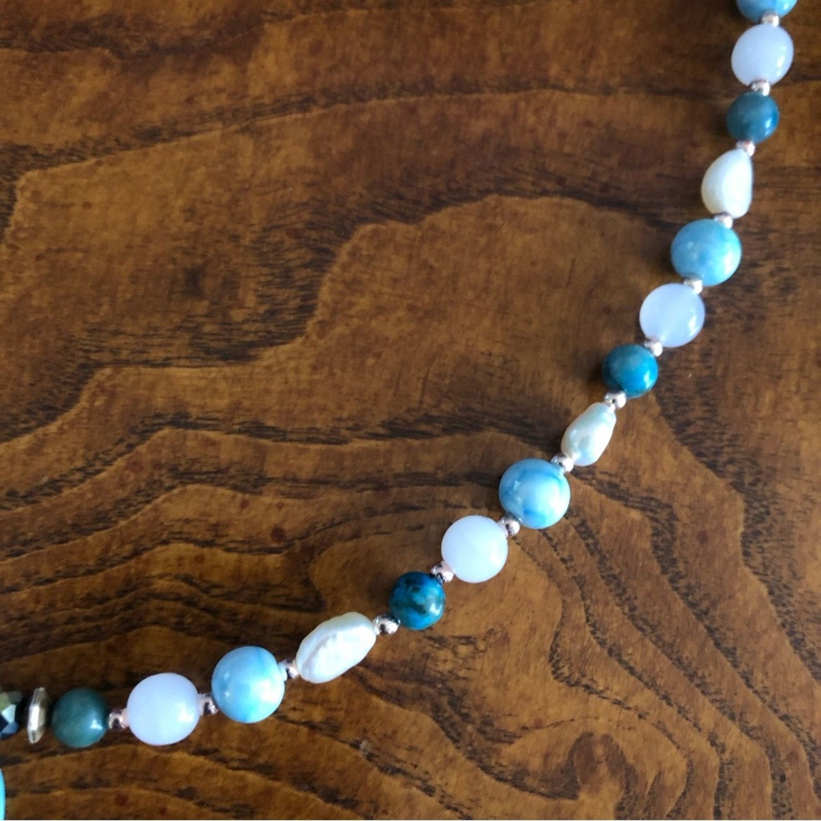 Handmade Handcrafted abalone shell howlite genuine pearl necklac Size ONE SIZE - 10 Thumbnail
