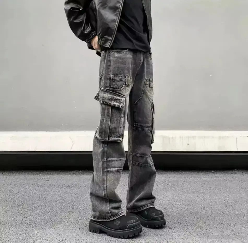 Japanese Brand High Street Style Dark Loose Cargo Jeans Size US 28 / EU 44 - 6 Thumbnail