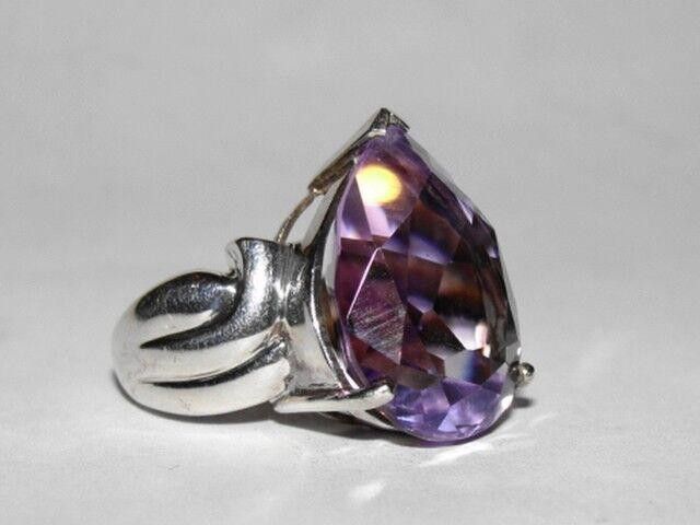 Designer Retro Purple Amethyst Pear Cocktail Ring Size ONE SIZE - 2 Thumbnail