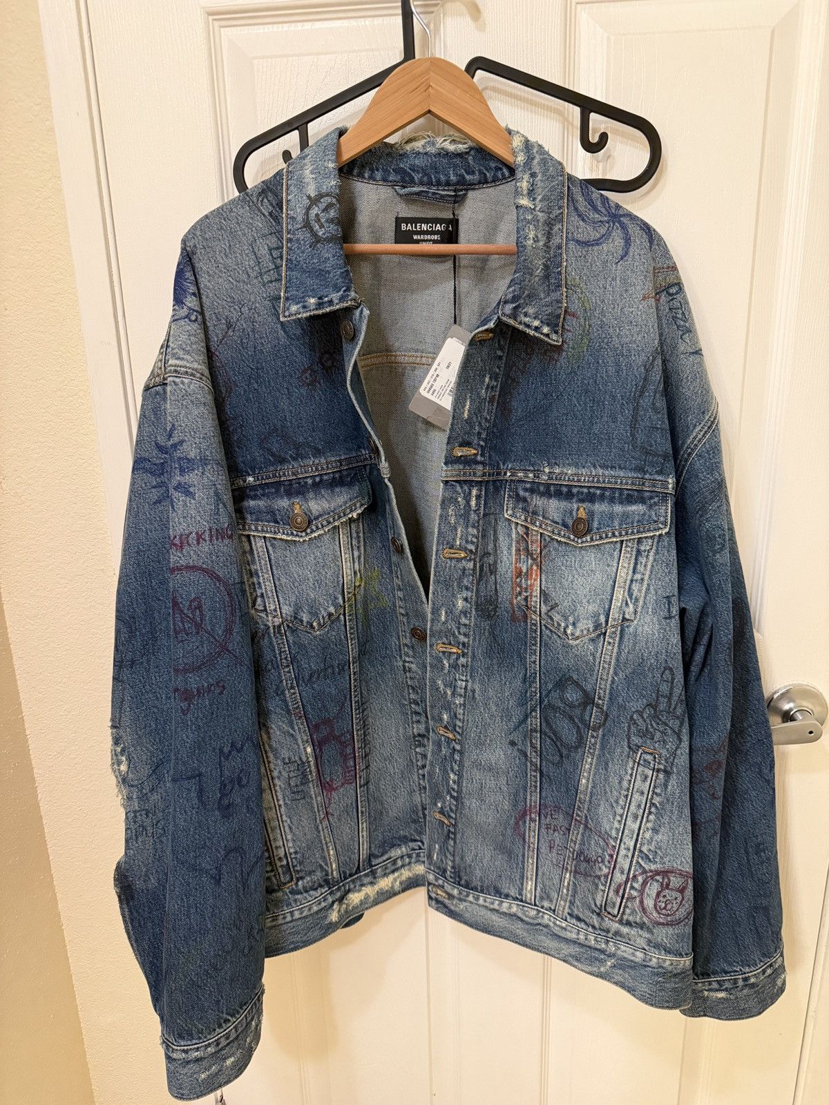 Balenciaga Balenciaga graffiti/doodle distressed denim jacket Size US M / EU 48-50 / 2 - 1 Thumbnail