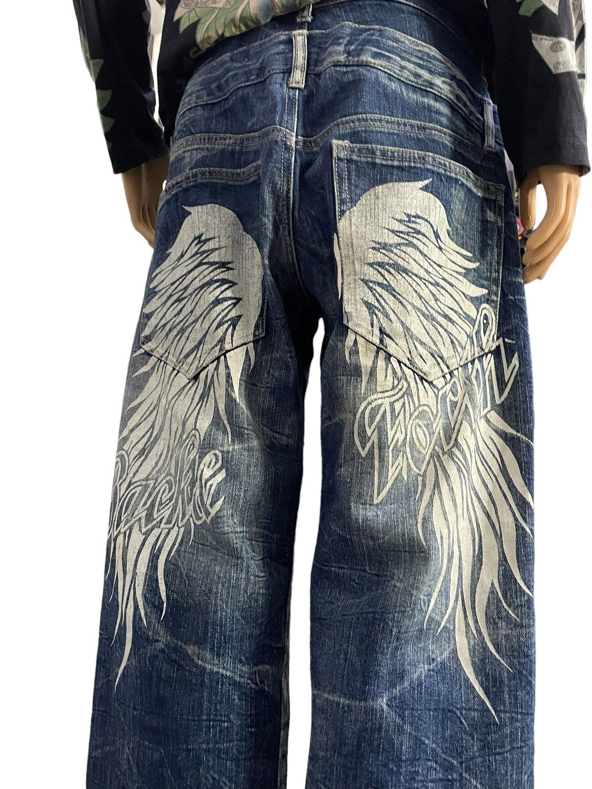 Hysteric Glamour × Japanese Brand 🪽 BackForth Japan Goth Wing Double Waist Loose Jeans Size US 32 / EU 48 - 7 Thumbnail