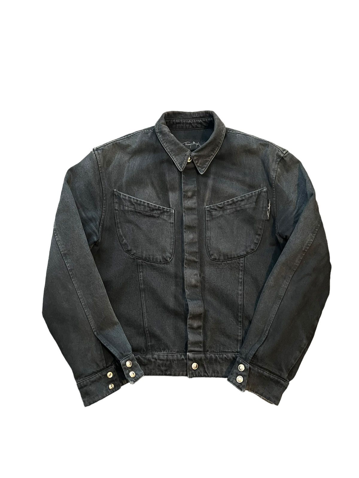 image of Thierry Mugler Men’S Denim Snap Button Jacket in Black, Men's (Size Medium)
