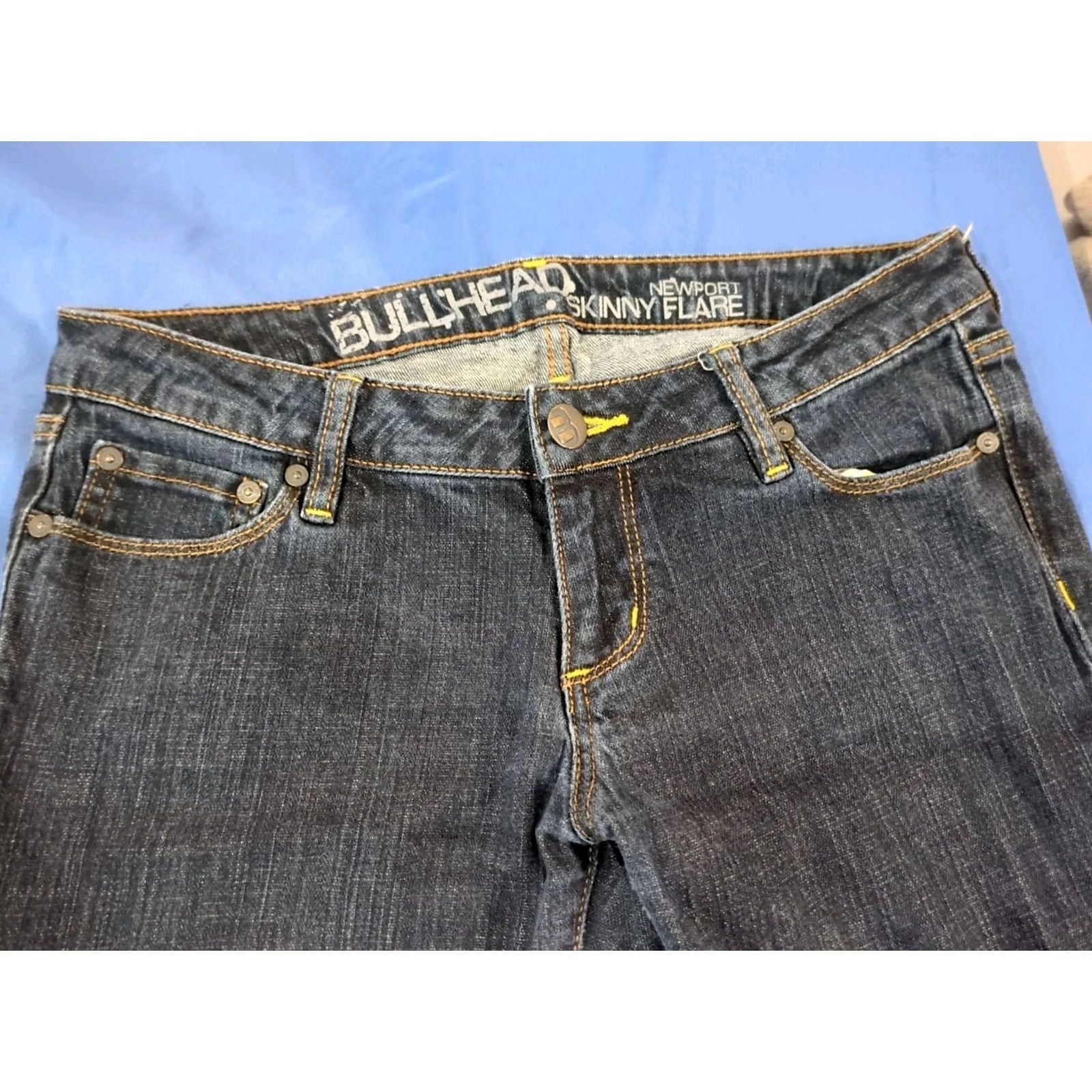 Vintage Bullhead Newport Skinny Flare Jeans 7R Dark Denim Stretch Low Rise Women's Jeans All Day Slim Length Full Length Blue Regular 7R Vintage No Size 28" / US 6 / IT 42 - 4 Thumbnail