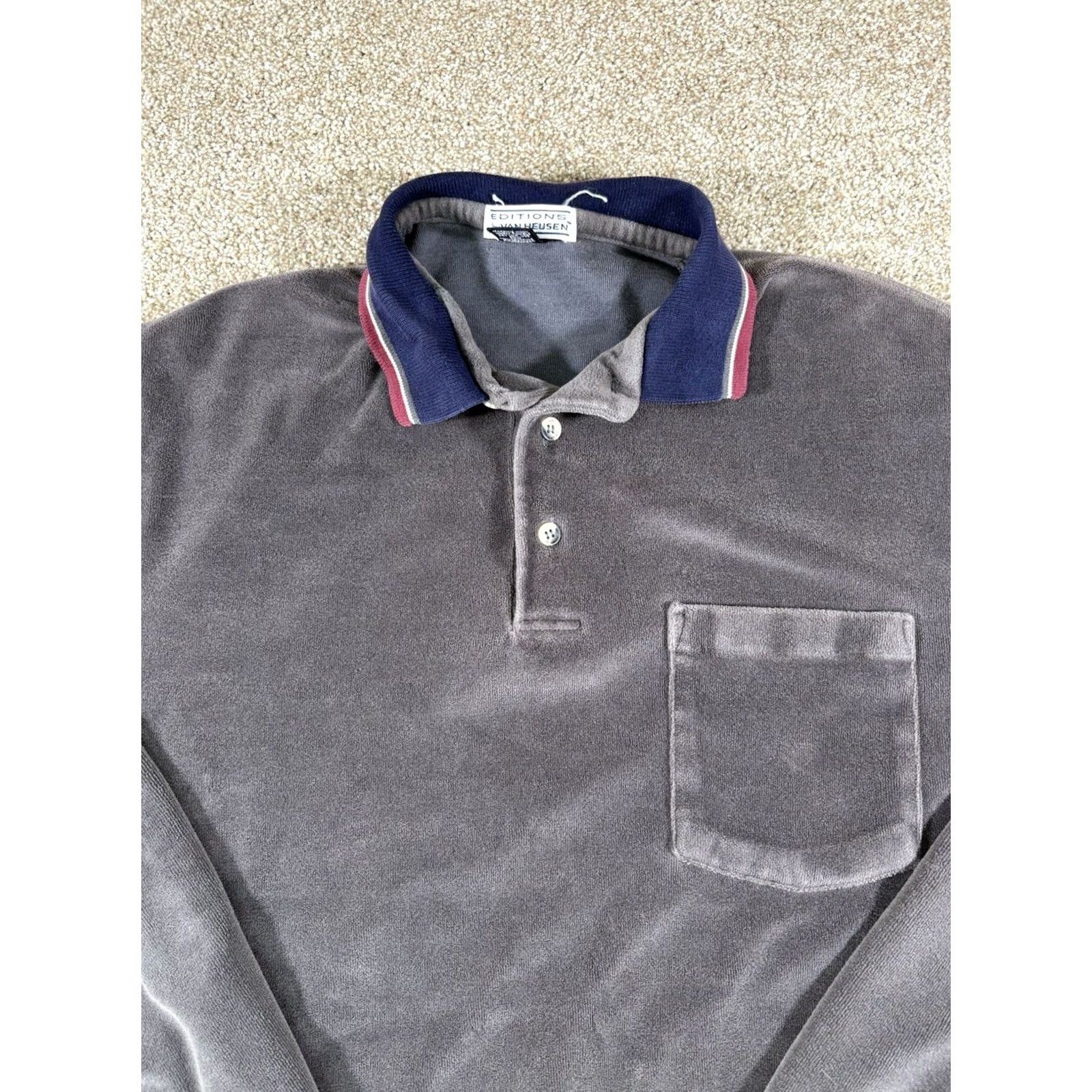 Van Heusen VINTAGE 90s Van Heusen Terry Cloth Collared Long Sleeve Size Medium Sweater Pullover Men Gray Pockets Knit Cotton Polyester Knit Size US M / EU 48-50 / 2 - 2 Thumbnail