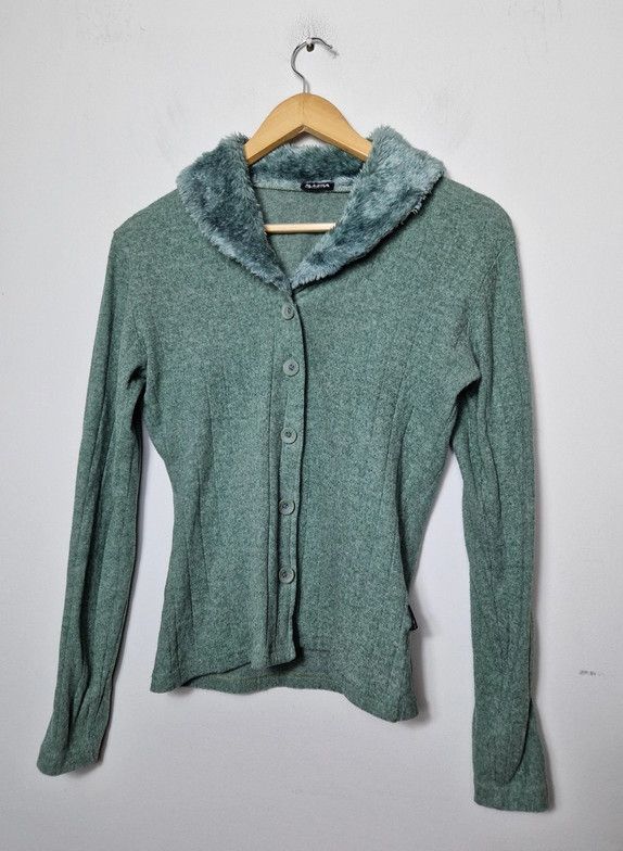 Hysteric Glamour × If Six Was Nine vintage faux fur green cardigan Size L / US 10 / IT 46 - 1 Thumbnail