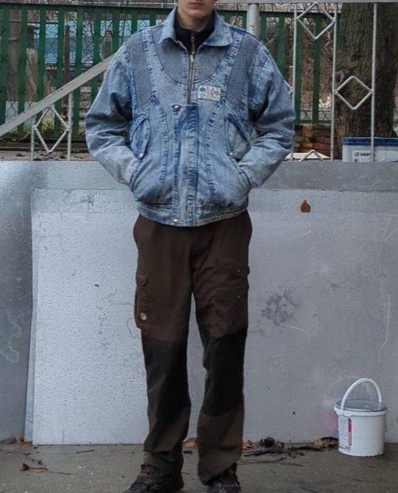 Vintage Denim Jacket Washed Multipocket Washed Blue 90s 80s