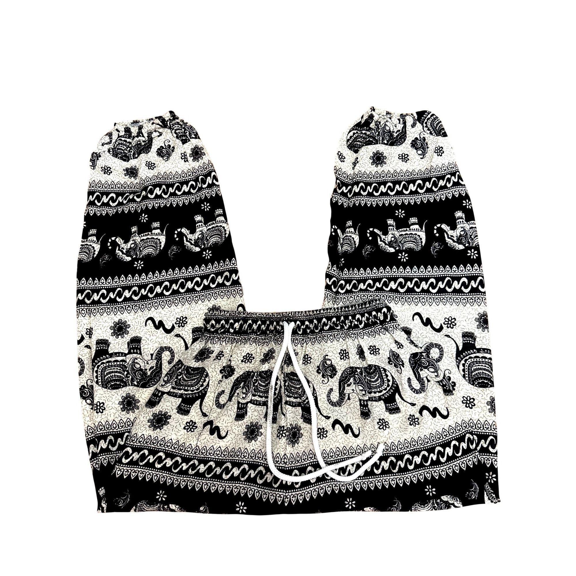 Other CCC Black Beige Elephant Print Rayon Pants Drawstring Waist Size 22" - 6 Thumbnail