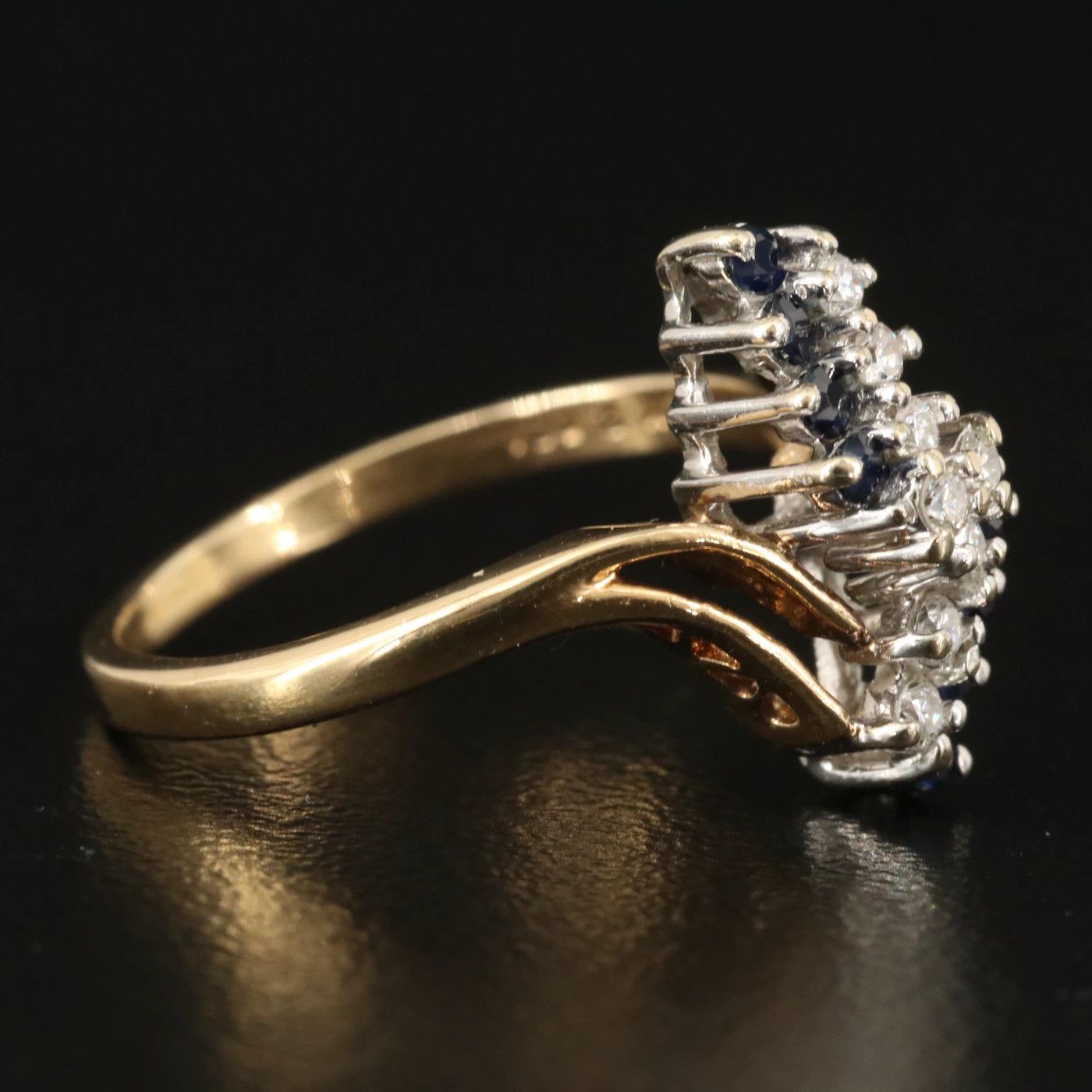 Other 14k Vintage .12 ctw Diamond and Sapphire Bypass Ring Size ONE SIZE - 4 Thumbnail