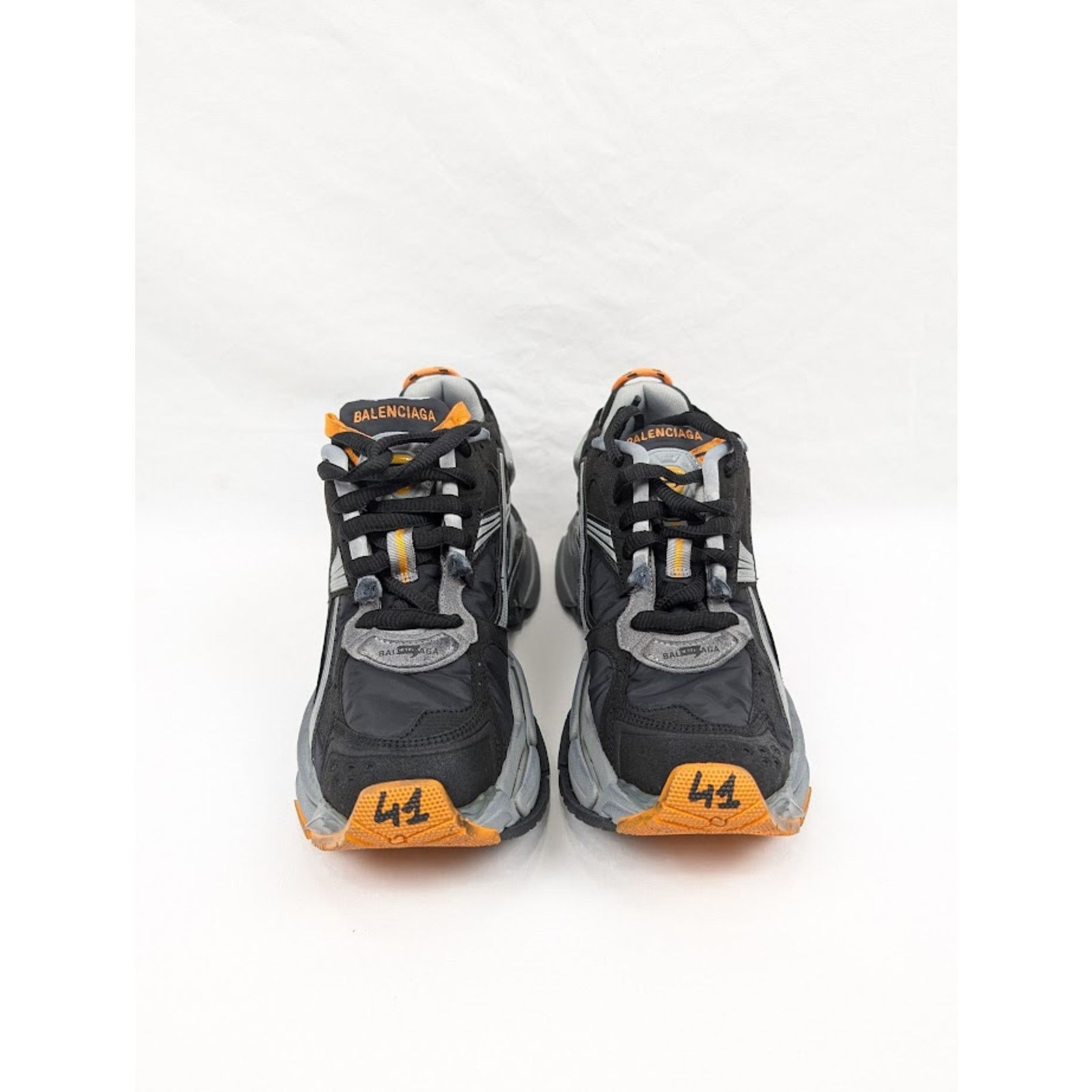 Balenciaga o1rshd1 Nylon Suede Runners in Black/Grey/Fluo Orange Size US 9 / EU 42 - 17 Thumbnail