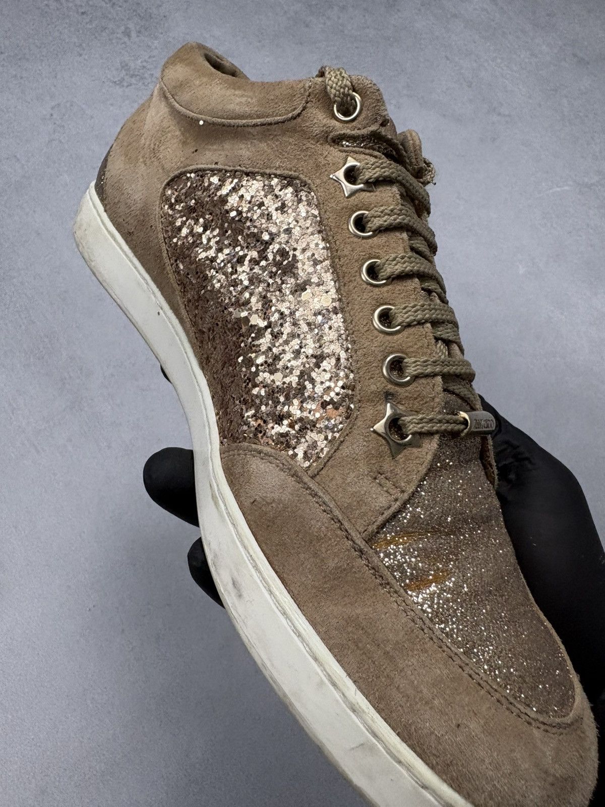 Jimmy Choo Jimmy Choo London Brown Glitter Suede Low Top Sneakers 38 Size US 8 / IT 38 - 10 Thumbnail
