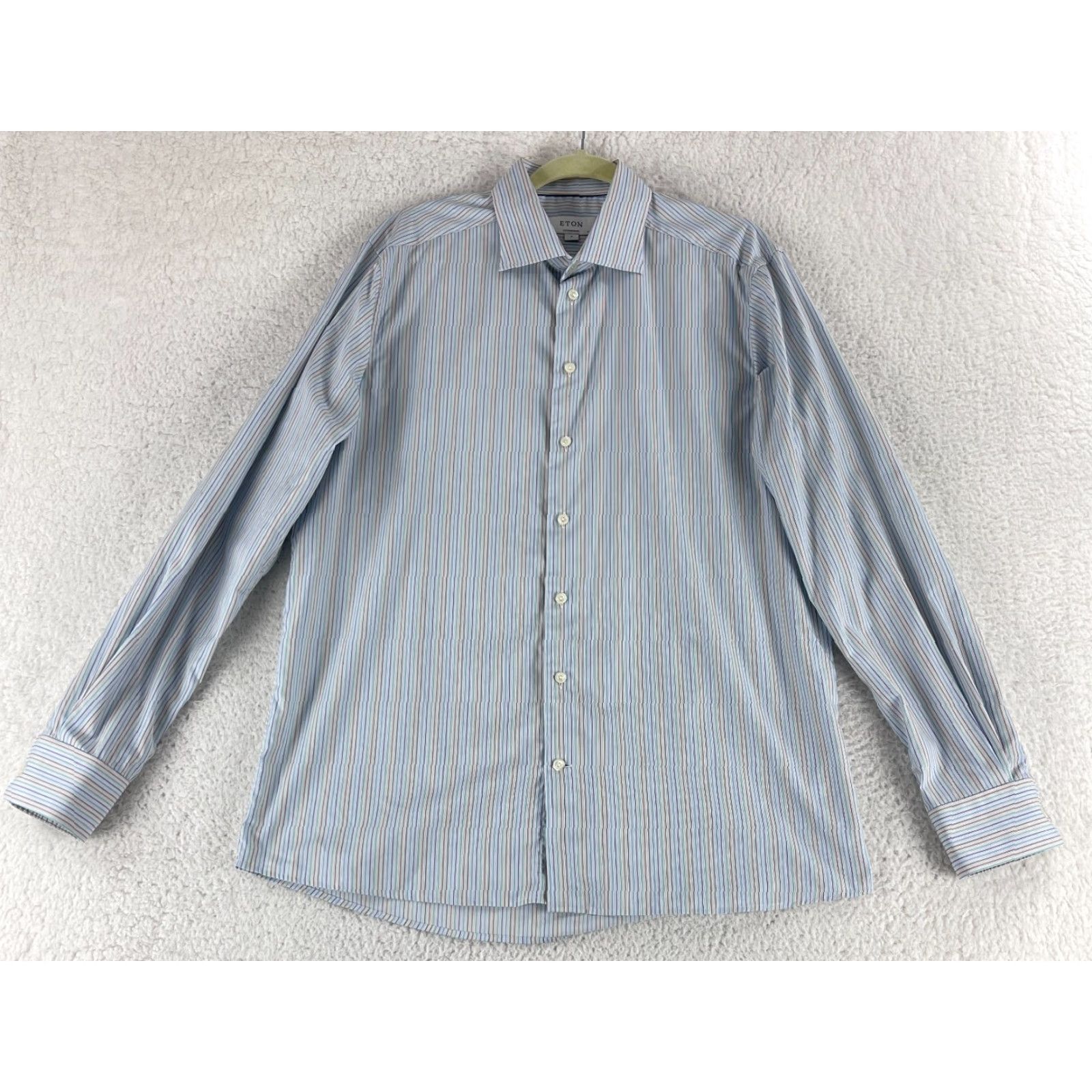 Eton Eton Blue Stripe Contemporary Button-Up Shirt Mens Long Sleeve Cotton XL Size US XL / EU 56 / 4 - 2 Thumbnail