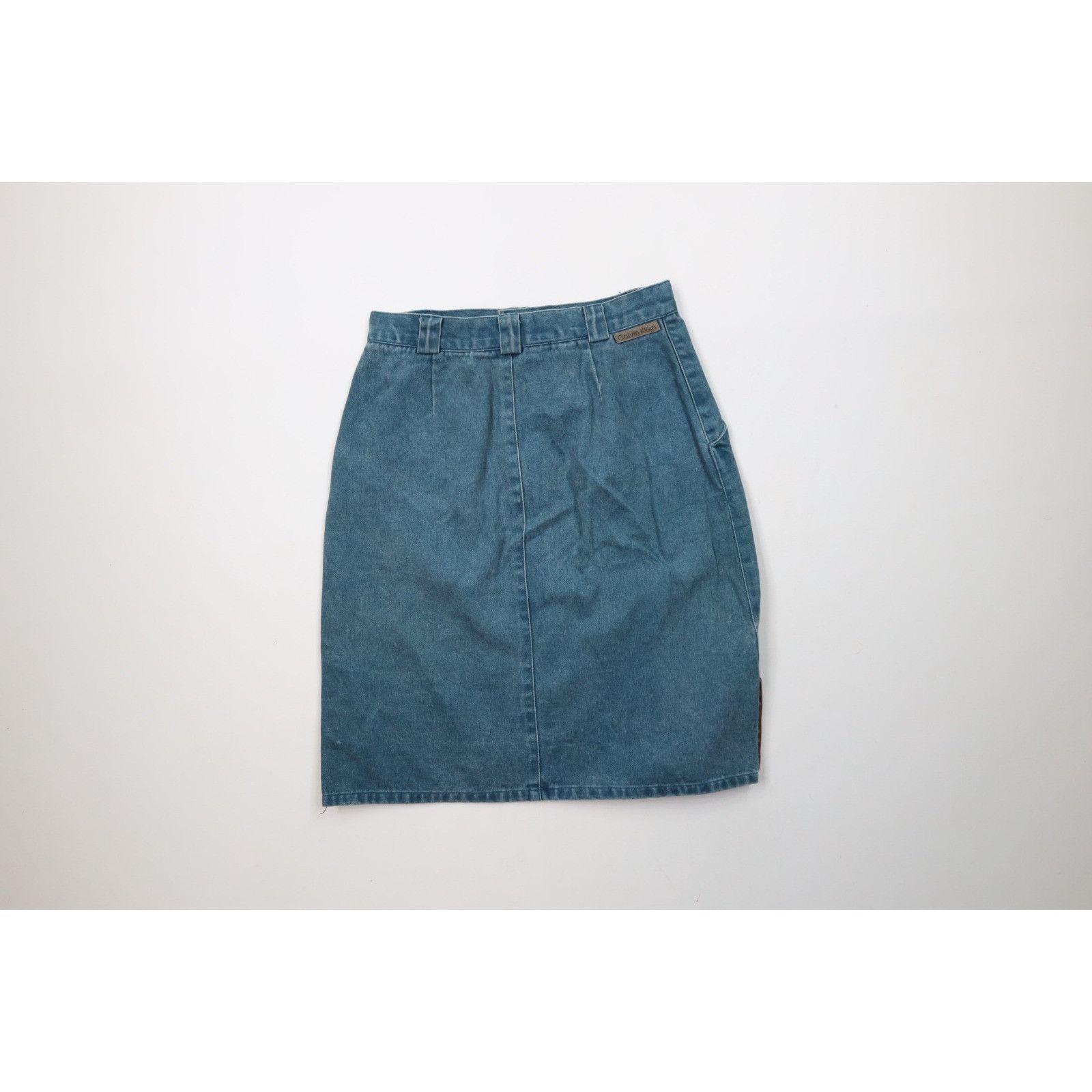 Calvin Klein Vintage 90s Calvin Klein Faded Stonewash Pigment Denim Skirt Size 34" / US 12 / IT 48 - 10 Thumbnail