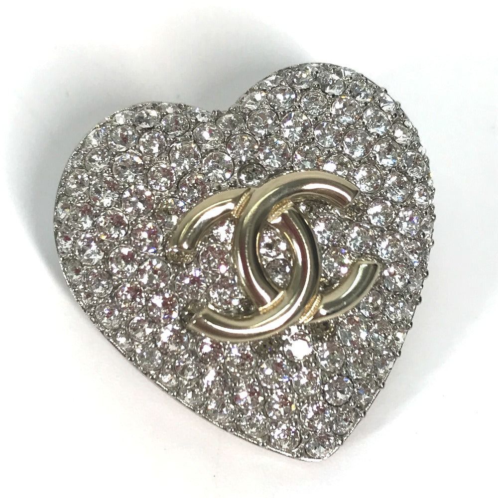 Chanel Chanel 20S Cc Coma Mark Rhinestone Heart Accessories Brooch Metal Women Silver Size ONE SIZE - 1 Thumbnail