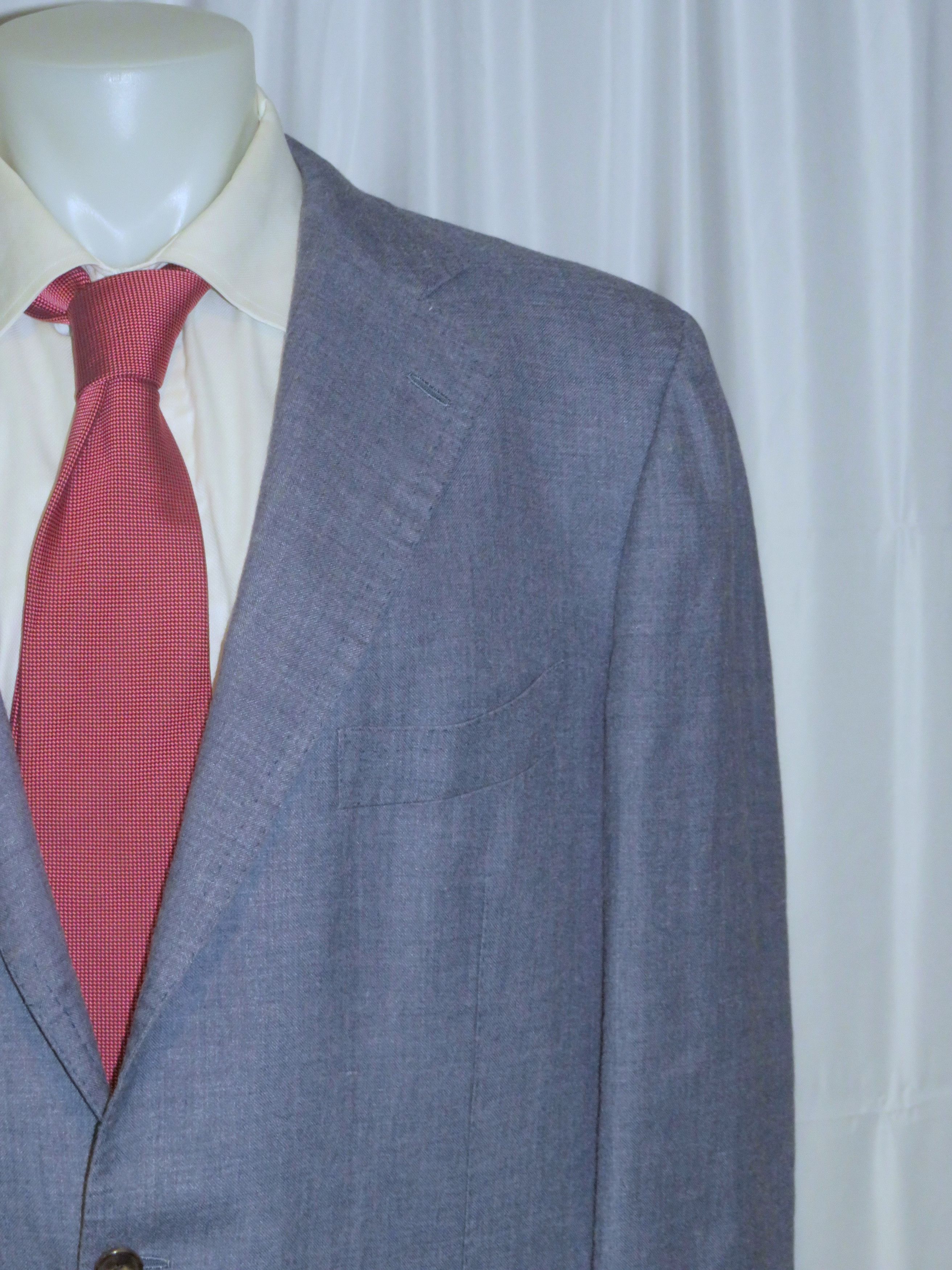 Cesare Attolini Pale Blue Chambray Cashmere Linen Three Button Blazer 48R Size 48R - 3 Thumbnail