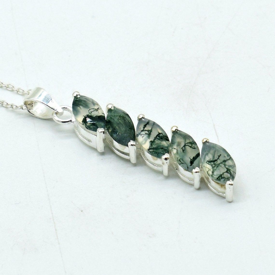 Handmade Moss Agate 925 Sterling Silver Pendant Necklace - 18 Inch Size ONE SIZE - 1 Thumbnail