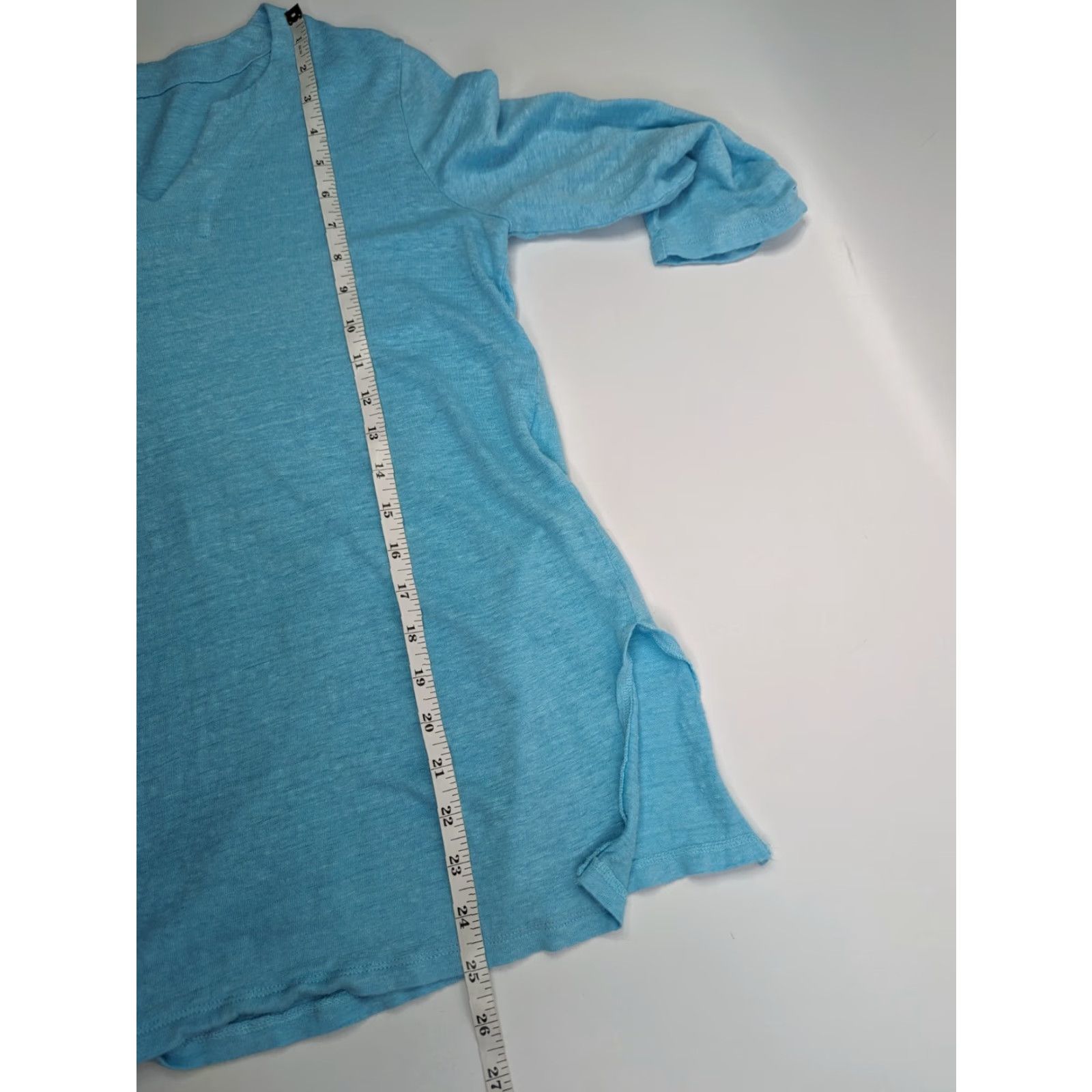 Vintage Chico's Tunic Shirt Blue 100% Linen Knit V-Neck 3/4 Sleeve Roll Tab Breathable Lightweight Womens Regular Size S Size S / US 4 / IT 40 - 4 Thumbnail