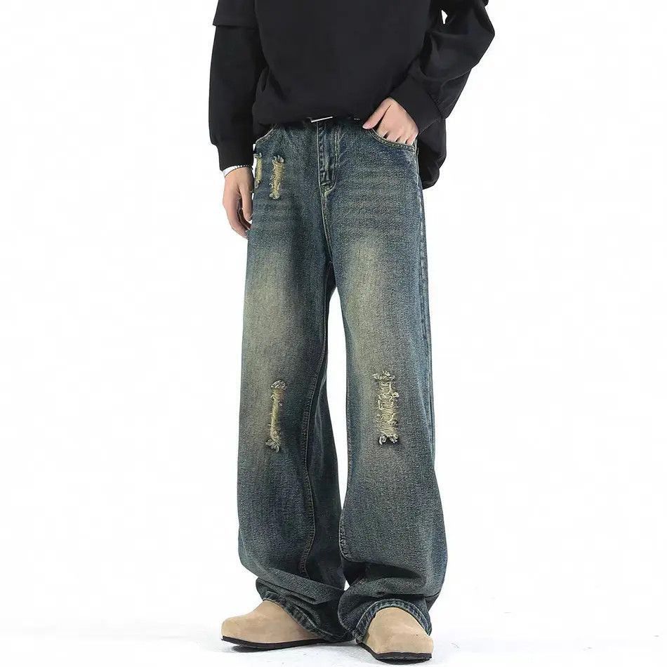 Japanese Brand Broken jeans men's straight loose casual trousers Size US 32 / EU 48 - 4 Thumbnail