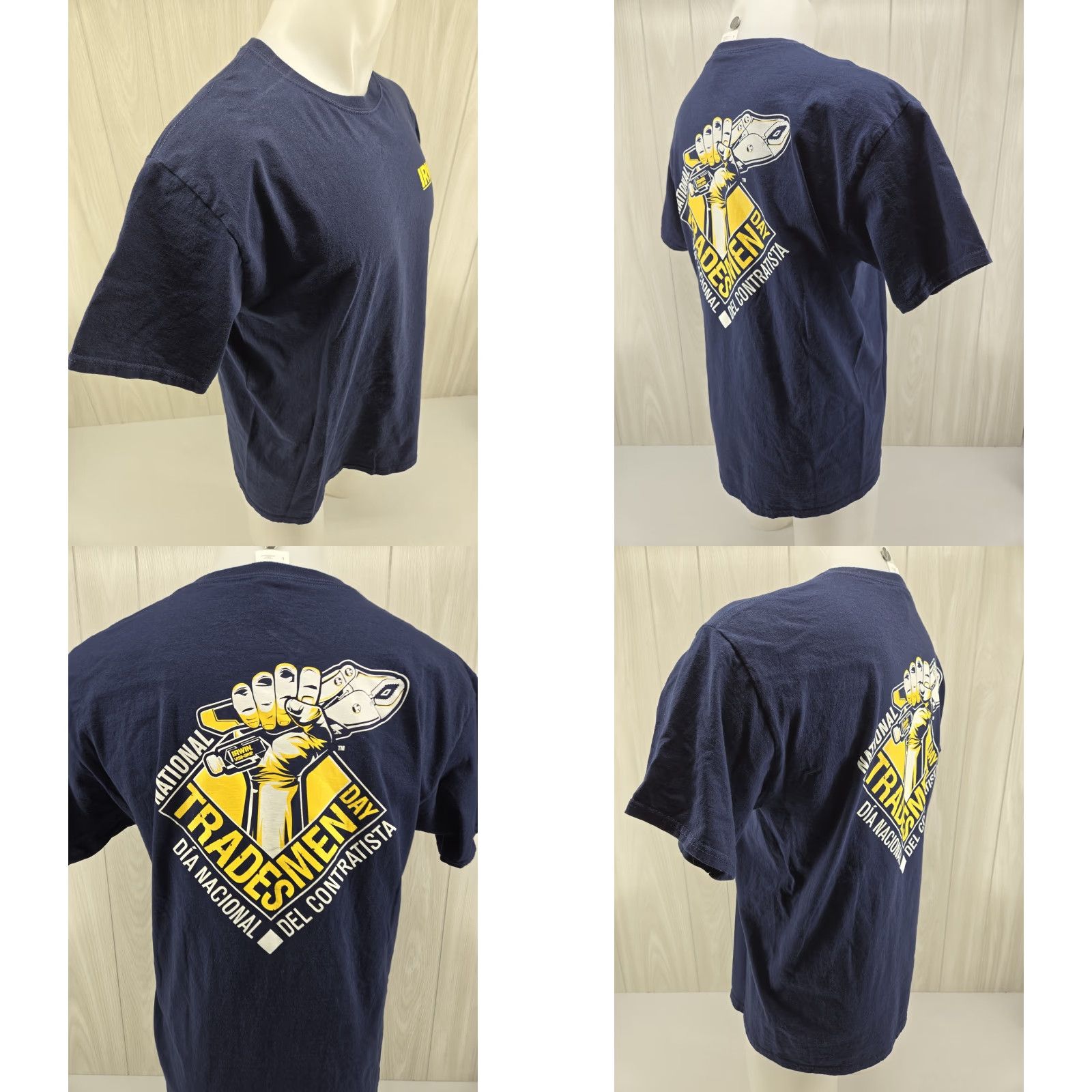 Fruit Of The Loom VINTAGE Irwin Tools T Shirt LARGE Blue National Tradesmen Day Workwear Men Shirt Short Sleeve Cotton Logo 2000s Size US L / EU 52-54 / 3 - 8 Thumbnail