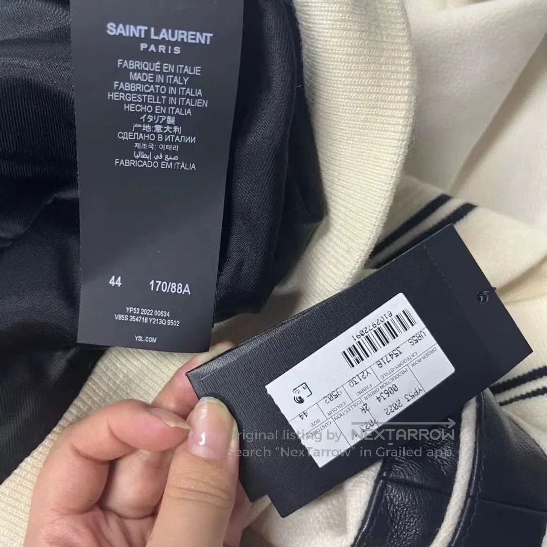 Saint Laurent Paris Saint Laurent White Baseball Jacket w/Black Sleeves. Size US M / EU 48-50 / 2 - 4 Thumbnail