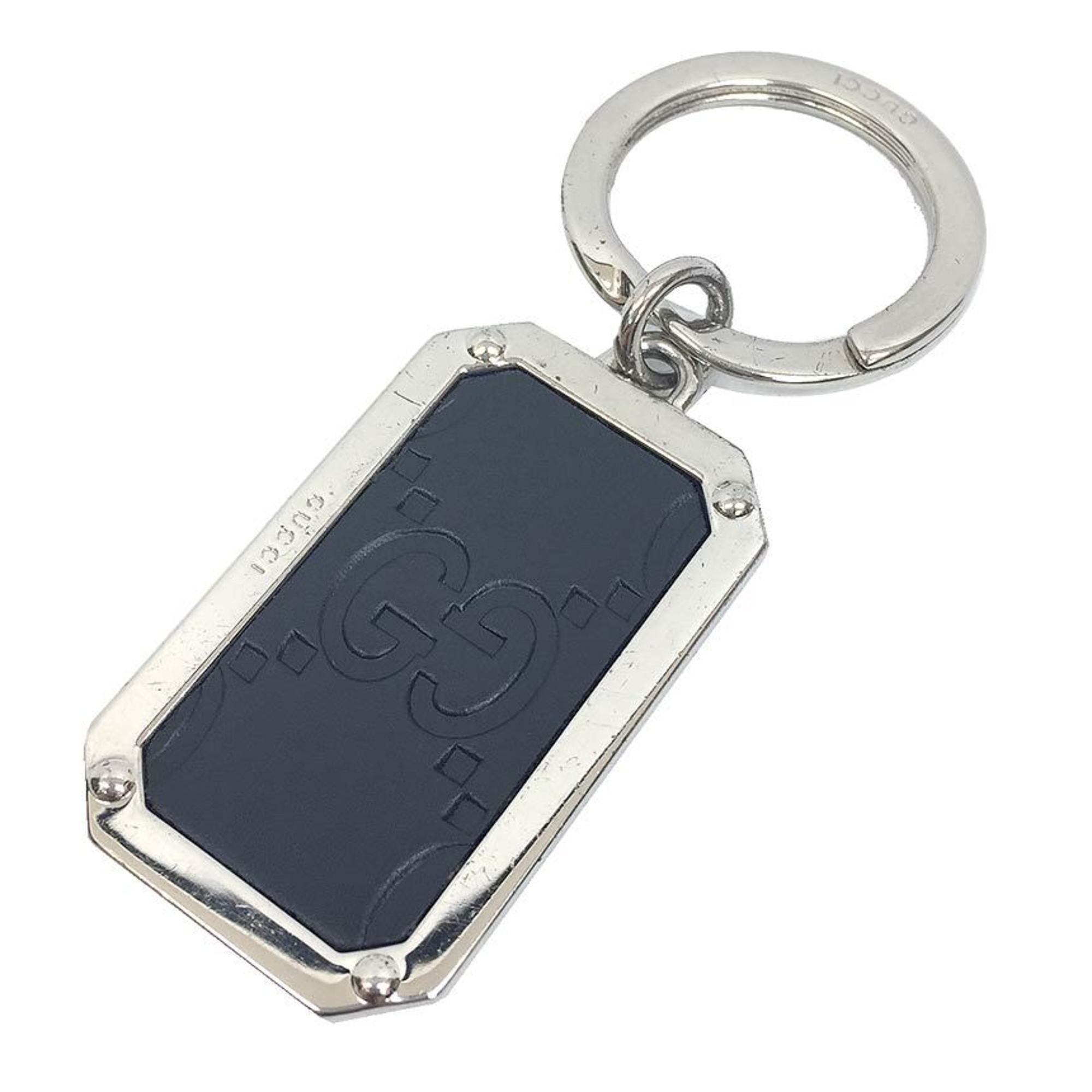 Gucci GUCCI Guccissima Key Ring Holder Leather x Metal Black Silver Men's Women's Unisex Gucci Size ONE SIZE - 1 Thumbnail