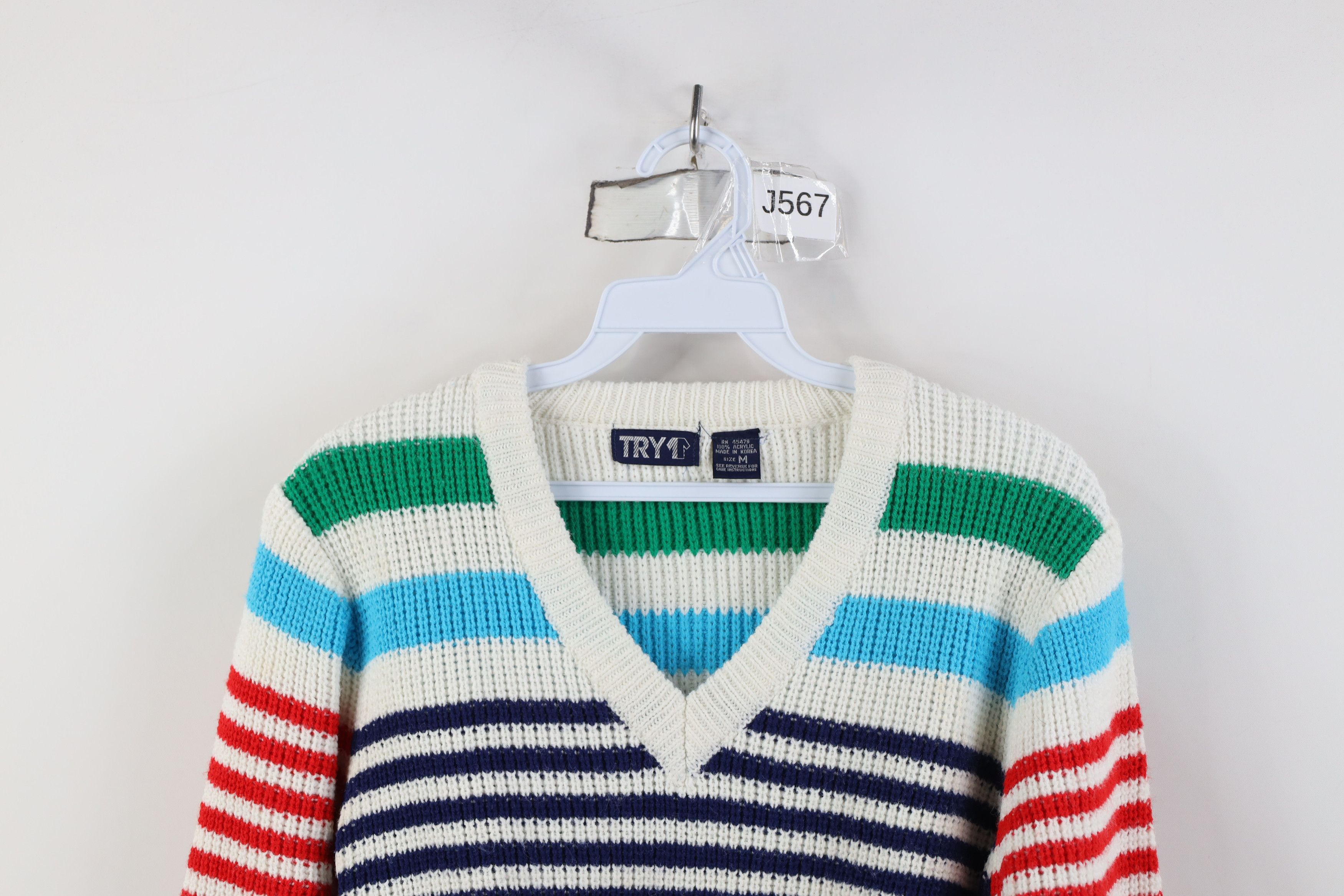 Vintage Vintage 70s Streetwear Block Ribbed Knit V-Neck Sweater Size M / US 6-8 / IT 42-44 - 2 Thumbnail