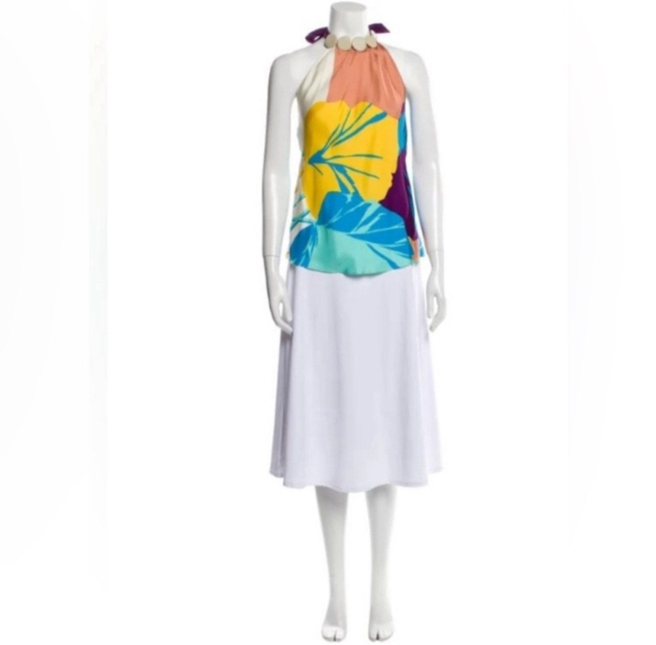 Tibi TIBI Floral Printed Embellished Silk Tunic Halter Neck Top Size S / US 4 / IT 40 - 1 Thumbnail