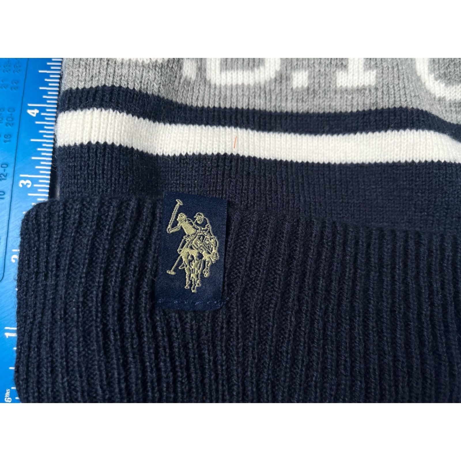 Vintage US Polo ASSN Beanie Toque Adult One Size Blue Gray Stripe Knit Polyester Pony Size US M / EU 48-50 / 2 - 2 Thumbnail