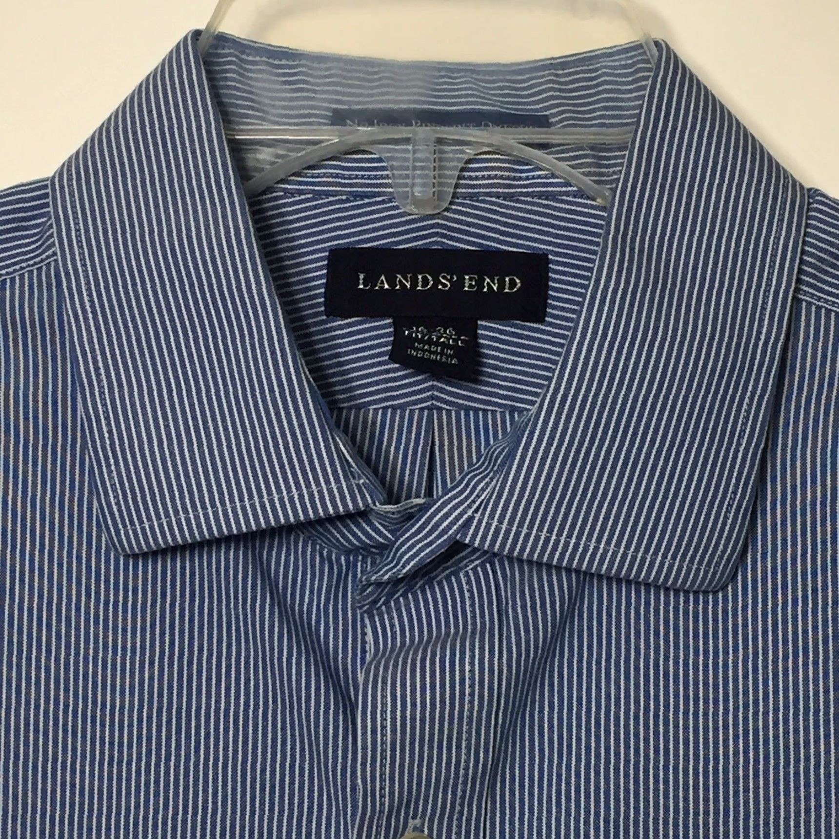 Lands' End Lands End Shirt Mens 16 Tall Blue Striped Long Sleeve Button Up Size US L / EU 52-54 / 3 - 2 Thumbnail
