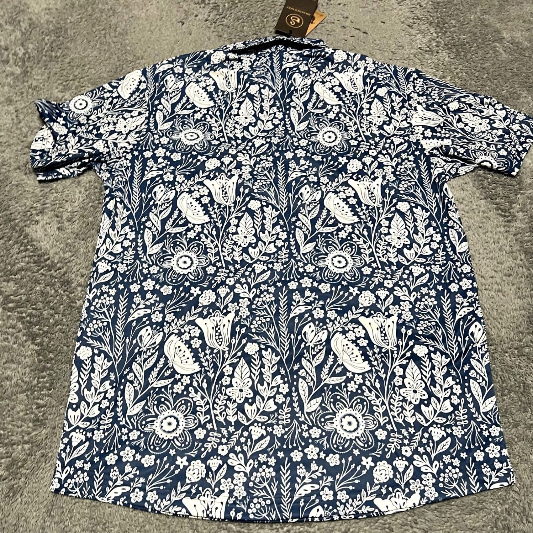 Vintage Swannies Polo Shirt Mens Medium Blue Golf Trey Performance All Over Print Floral Size US M / EU 48-50 / 2 - 4 Thumbnail