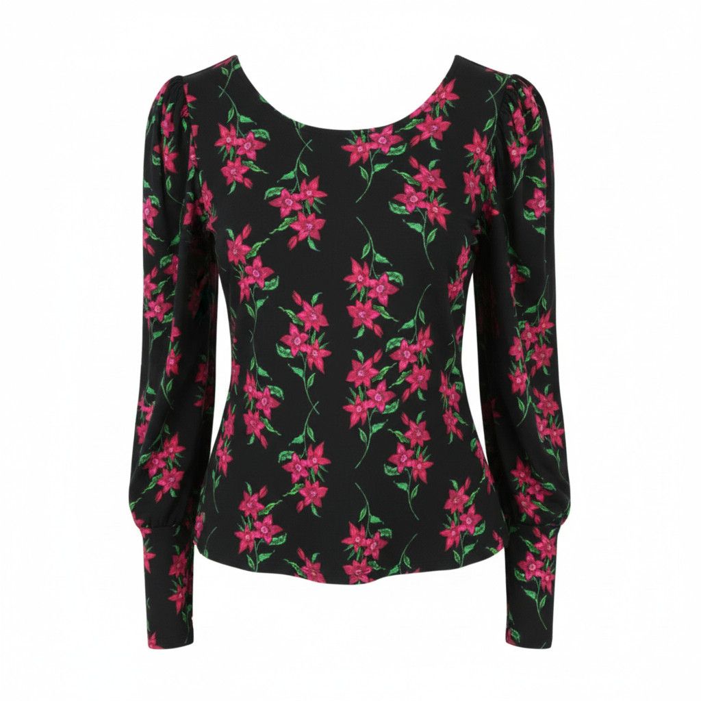 Desigual TS KIM XL Black Floral Open Back Blouse 88940 Size XL / US 12-14 / IT 48-50 - 1 Thumbnail