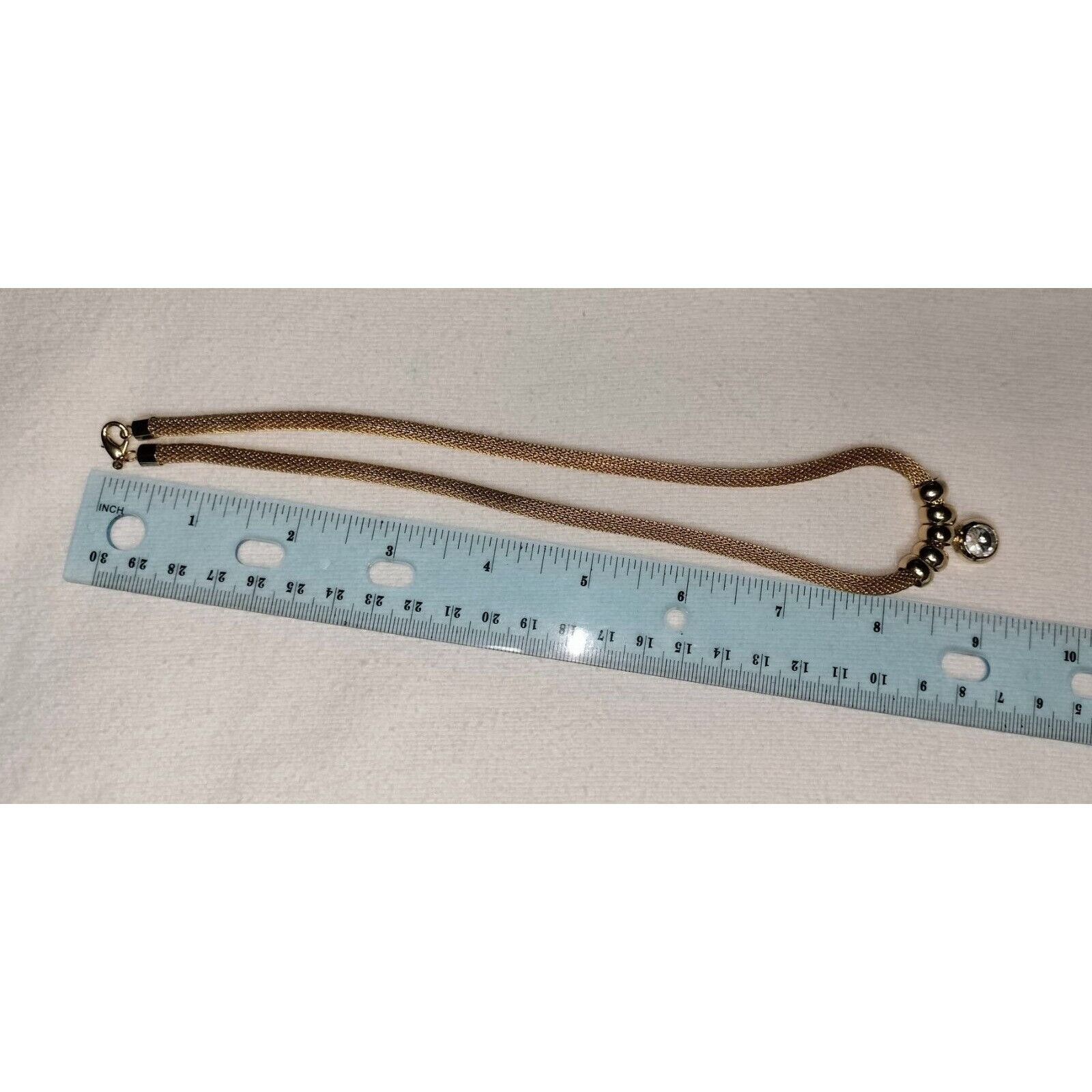 Vintage Gold Tone Metal Mesh Tube Necklace Ring Stoned Pendant Circa Size ONE SIZE - 8 Thumbnail