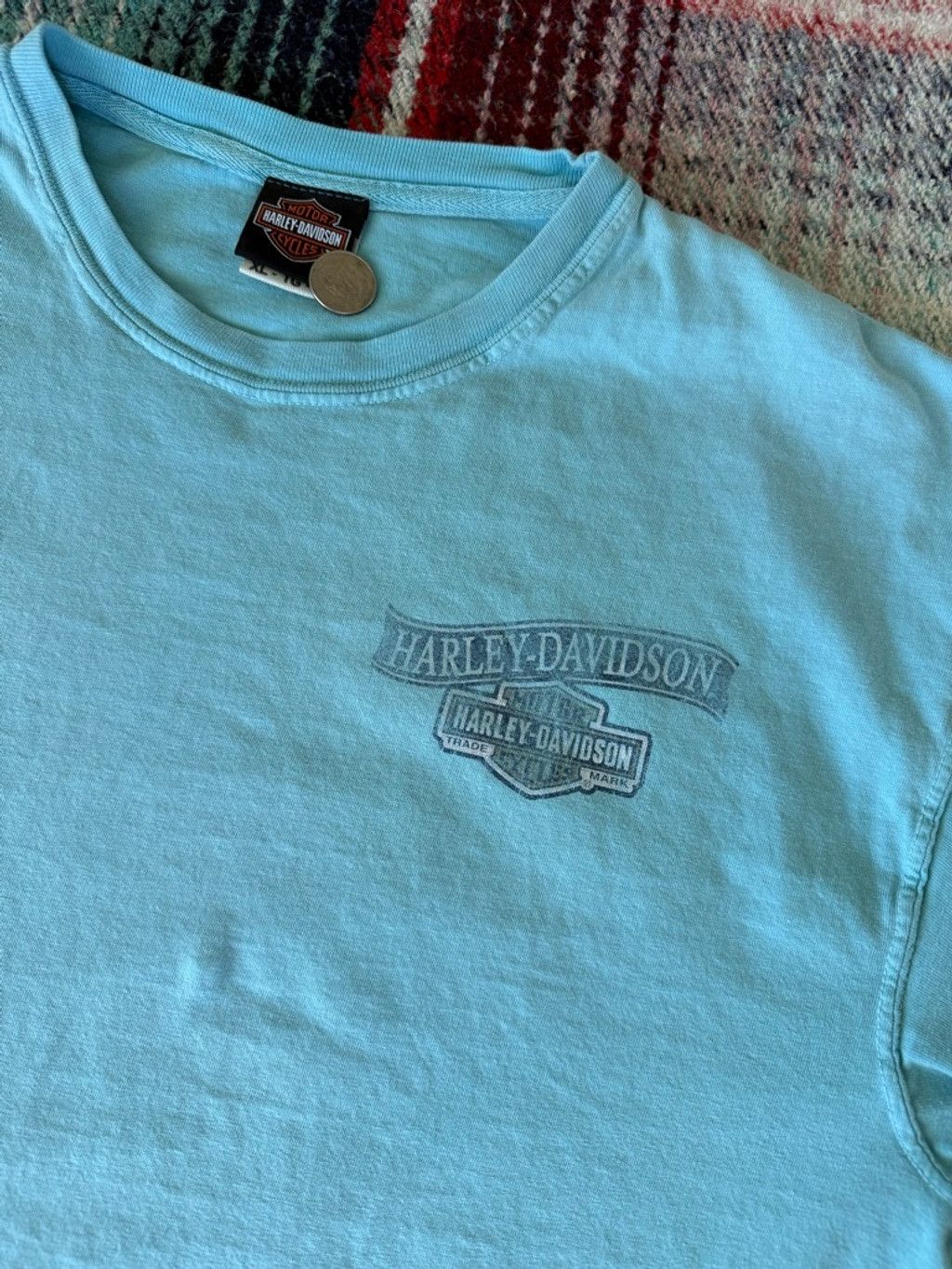 Harley Davidson Vintage Harley-Davidson Jamaica Light Blue Short Sleeve Tee Size US XL / EU 56 / 4 - 4 Thumbnail