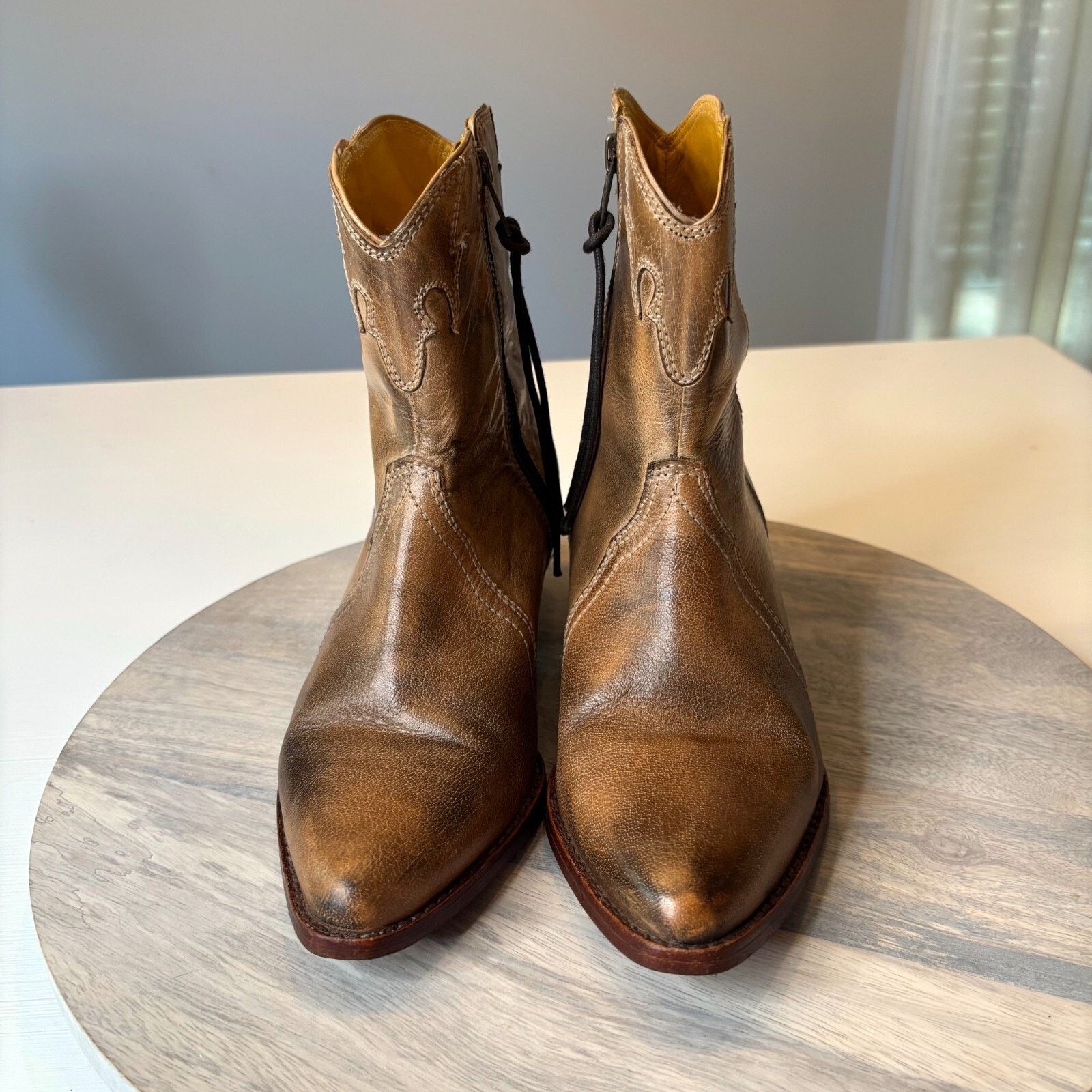 Free People Free People Frontier Western Leather Ankle Boots Sz 6.5 / 7 Size US 6.5 / IT 36.5 - 4 Thumbnail