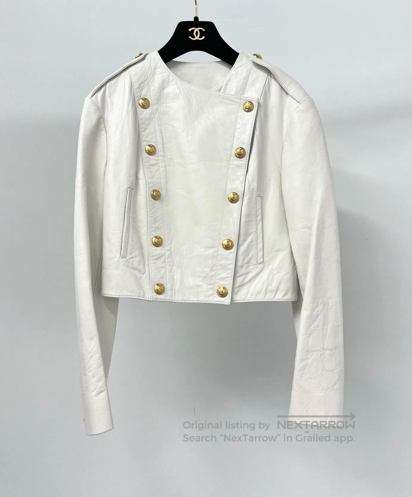 Celine Celine White Gold Button Leather Jacket. Size XXS / US 00 / IT 34 - 1 Thumbnail