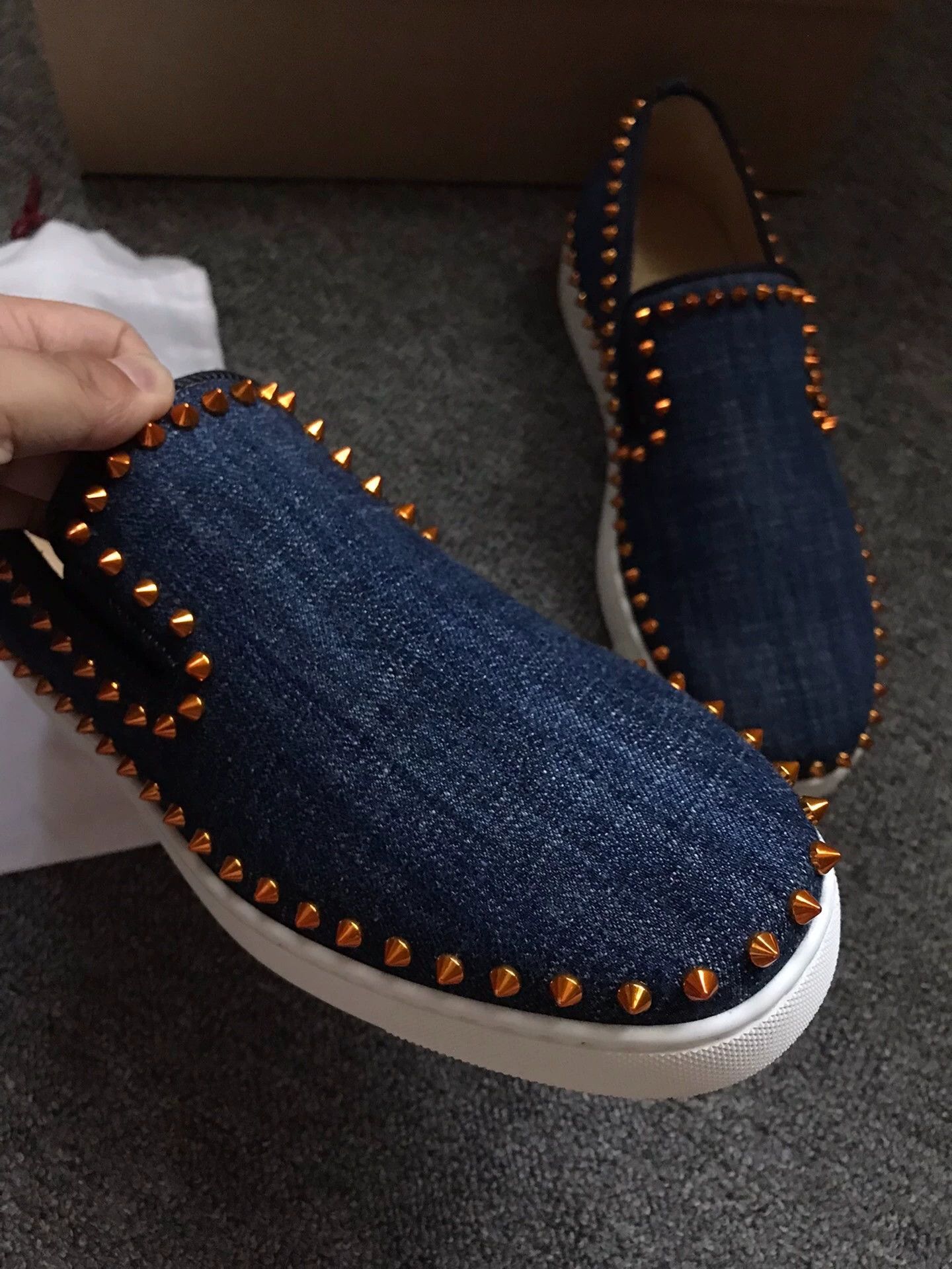 Christian Louboutin CL Denim Brass Studs Red Sole Casual Shoes 42.5 Size US 9.5 / EU 42-43 - 5 Thumbnail