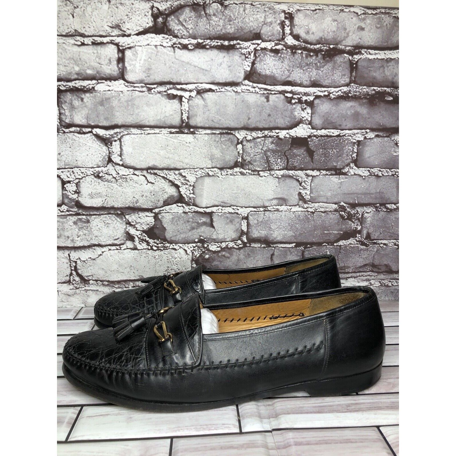 Other Anthony’s Black Leather Croc Print Tassel Loafers Dress Shoe Size US 13 / EU 46 - 15 Thumbnail