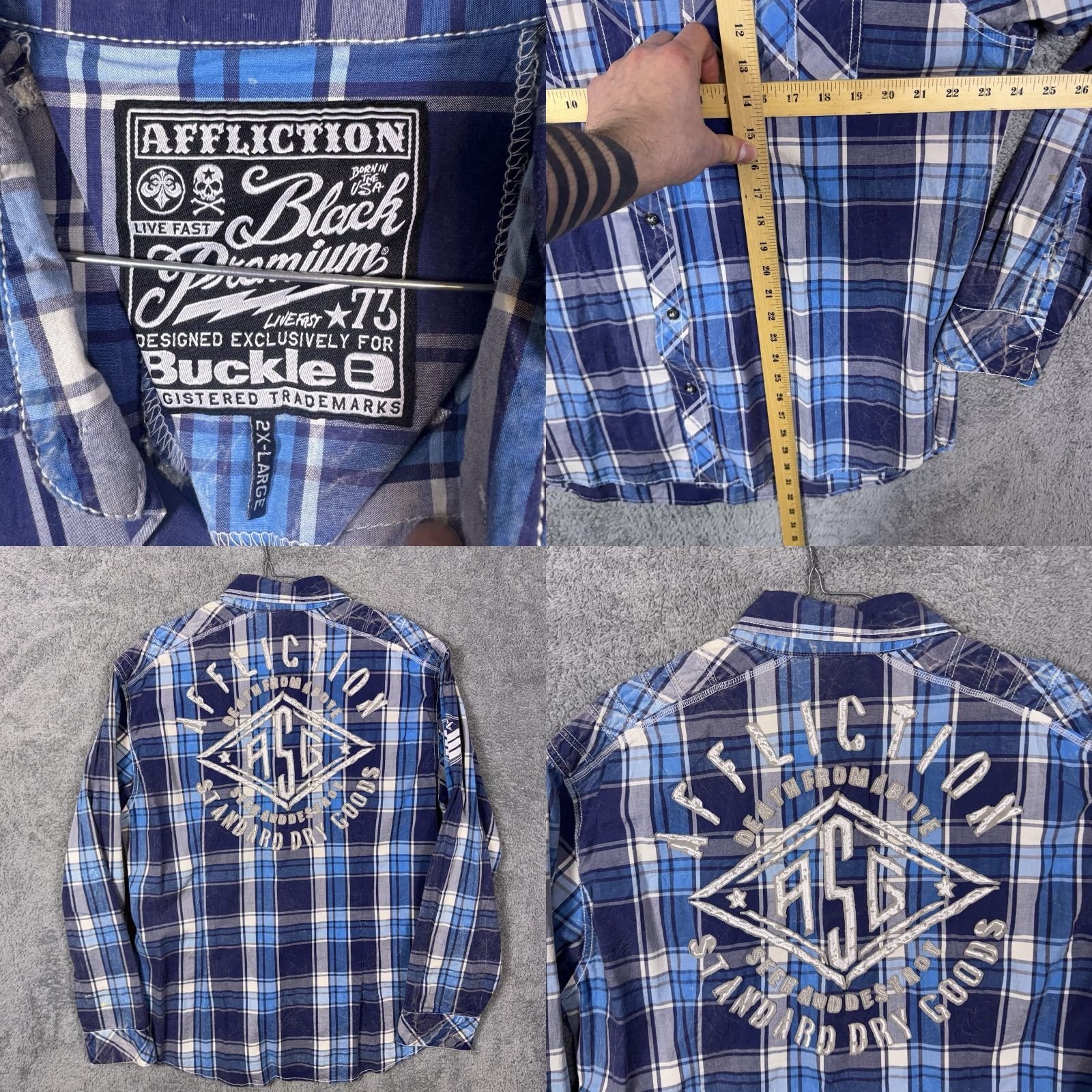 Affliction VINTAGE Affliction Shirt Mens 2XL Blue Size US XXL / EU 58 / 5 - 8 Thumbnail