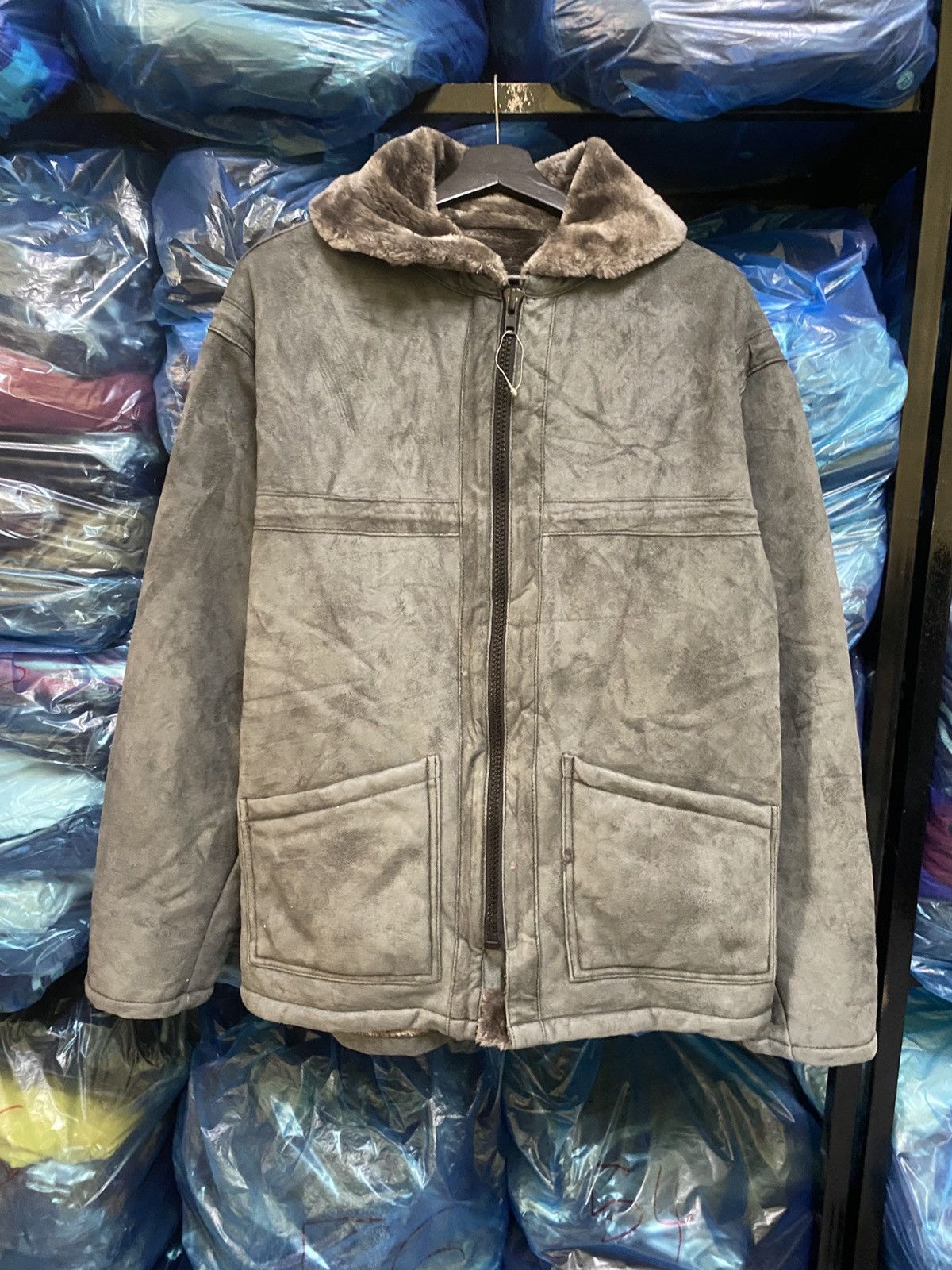 Beams Plus Vintage BEAMS Faux Shearling Grey Zip-Up Jacket Size US M / EU 48-50 / 2 - 1 Thumbnail