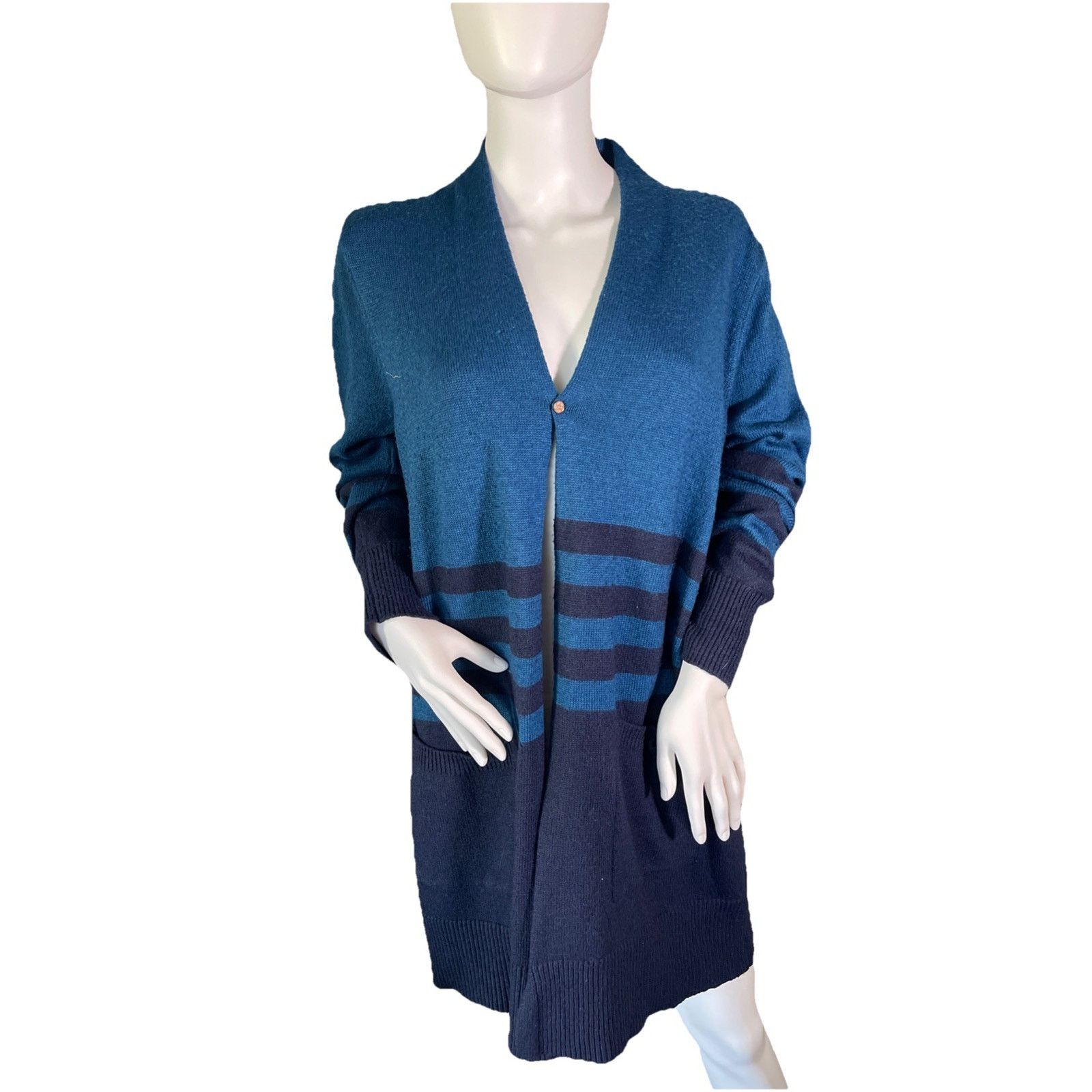Michael Kors Michael Kors Women's Blue Long Cardigan Pockets L Size L / US 10 / IT 46 - 1 Thumbnail