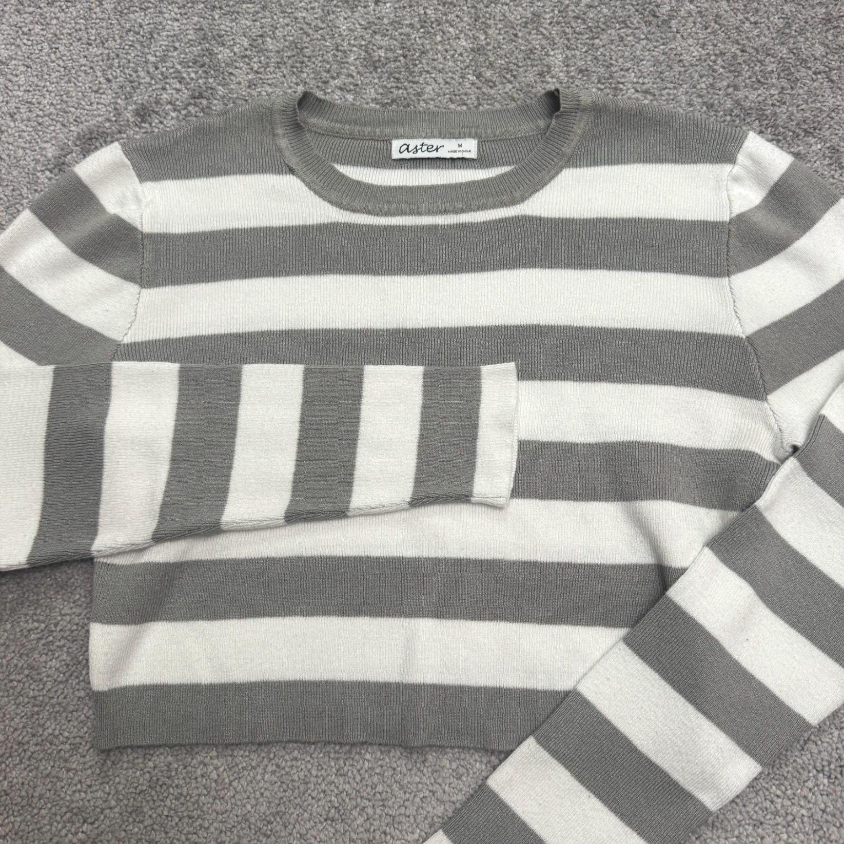 Vintage Aster Sweater Shirt Womens M Gray Striped Crew Neck Casual Pullover Knit Logo Vintage No Size M / US 6-8 / IT 42-44 - 4 Thumbnail
