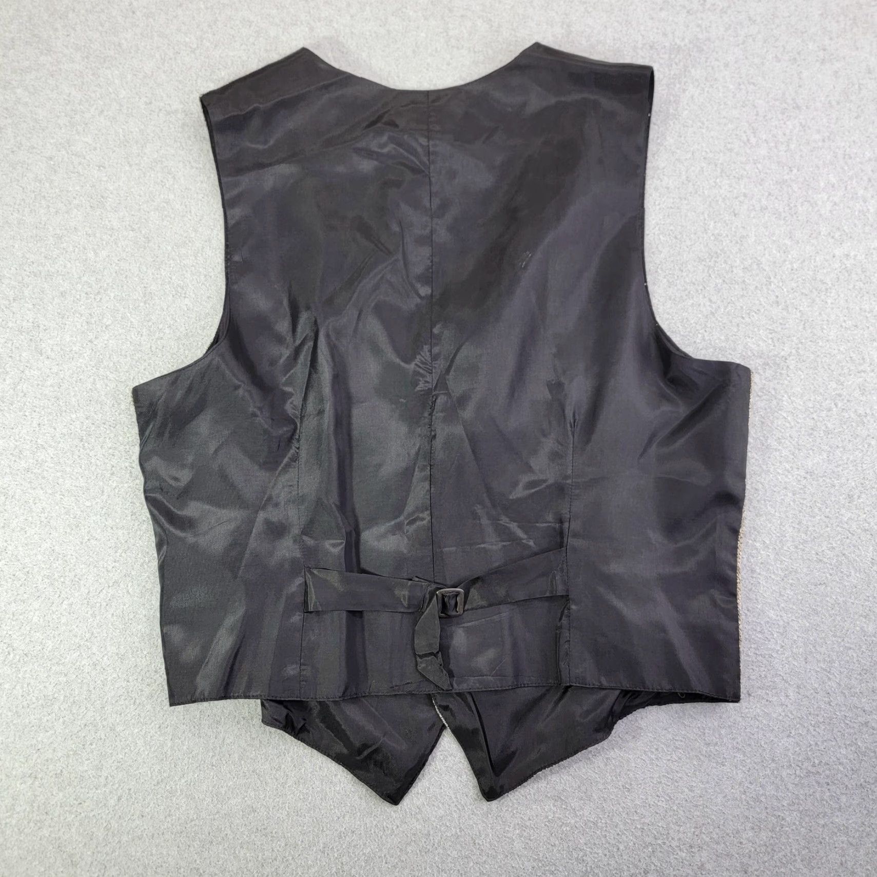 Vintage VINTAGE Attitudes Suit Vest Mens Large Gray Herringbone 3 Piece Rayon Acetate Belted USA Size 42R - 3 Thumbnail