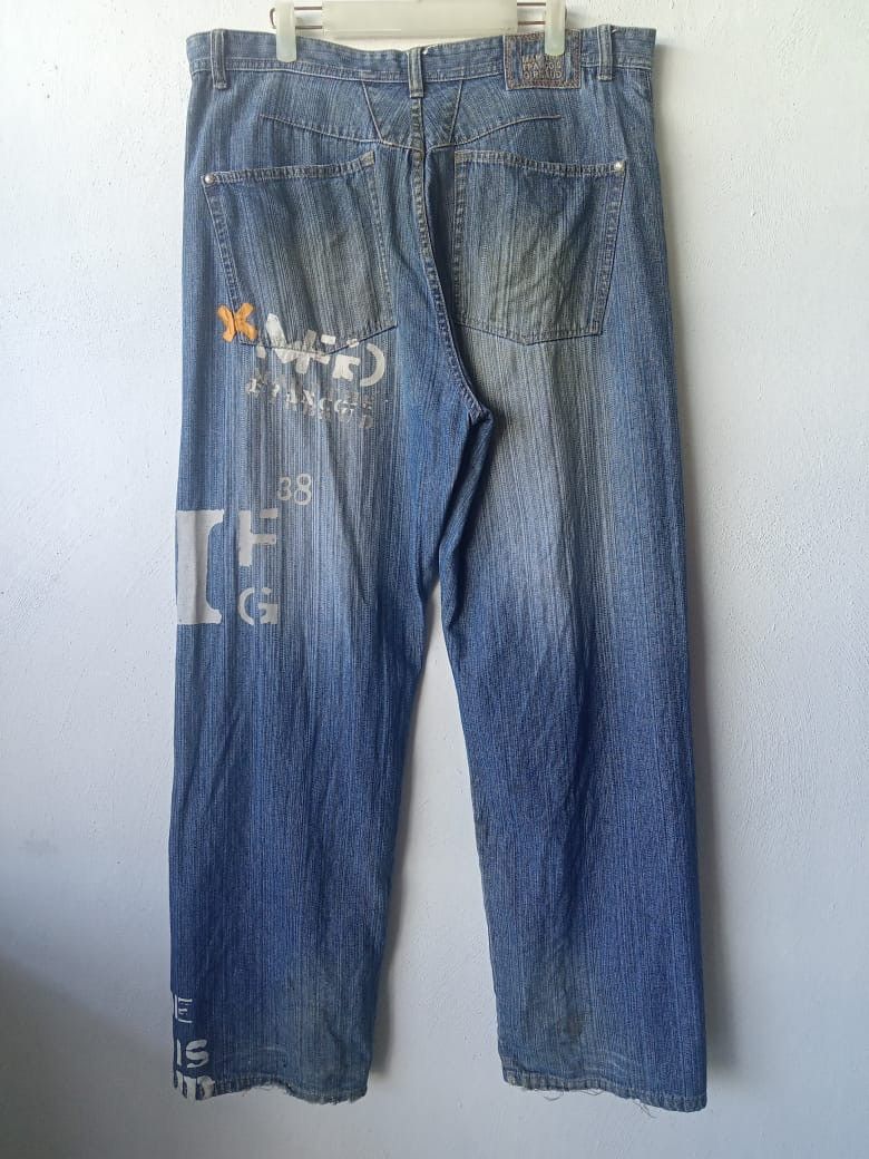 Marithe + Francois Girbaud MFG Distressed Embroidered Spellout Big Logo Baggy Jeans Size US 38 / EU 54 - 7 Thumbnail