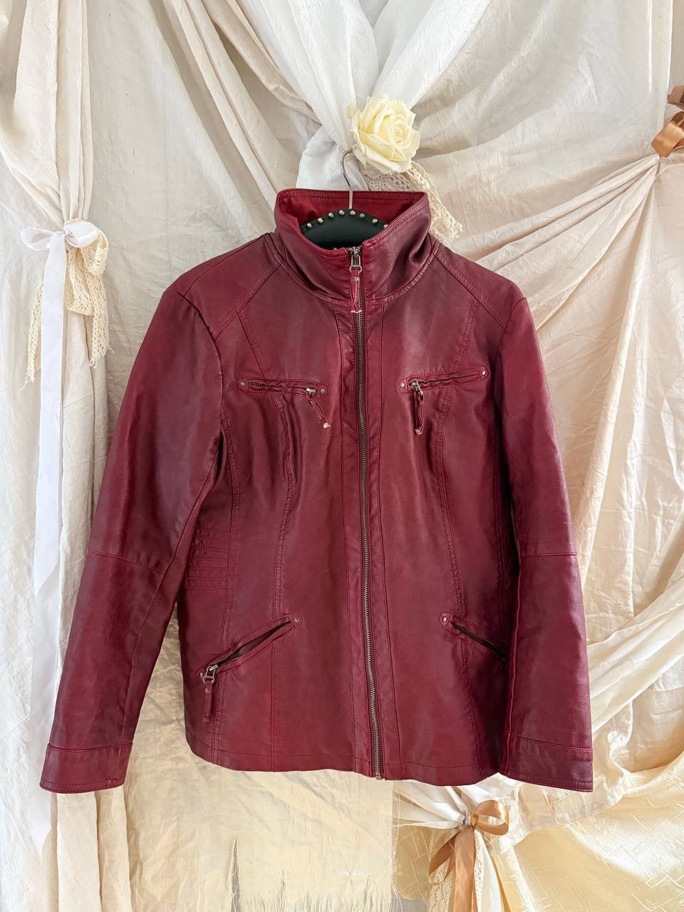 Vintage Vintage burgundy leatherette jacket Size M / US 6-8 / IT 42-44 - 2 Thumbnail