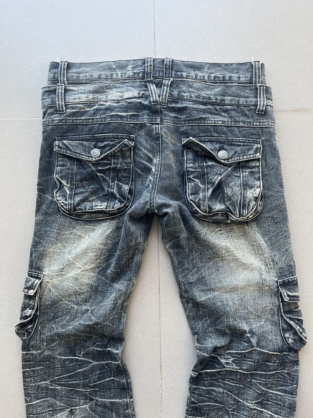 LOWBOX Japanese~Lowbox Flare BootCut Denim Cargo Multi Pocket Pants Size US 32 / EU 48 - 6 Thumbnail