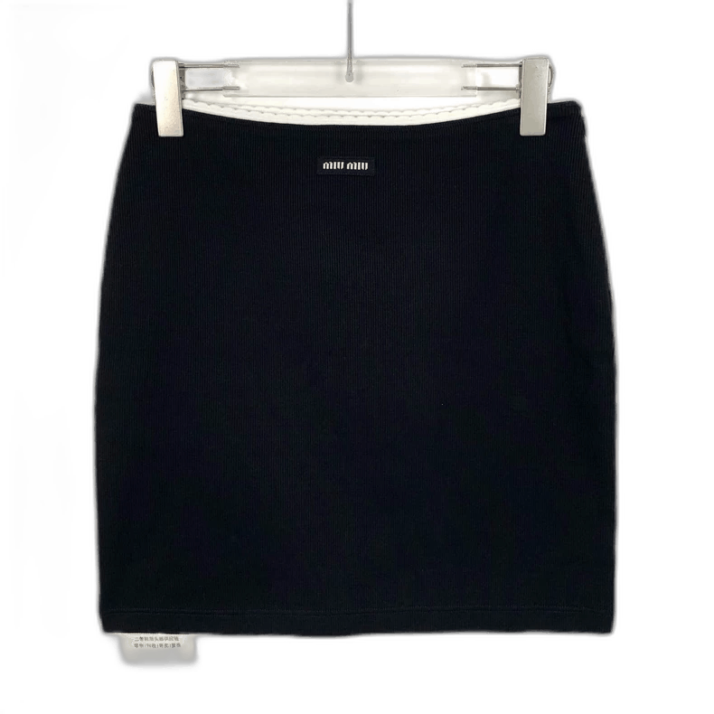 Miu Miu MiuMiu Miu Miu 2023 Black Logo Embroidered Cotton Knit Skirt Size US 31 - 1 Thumbnail