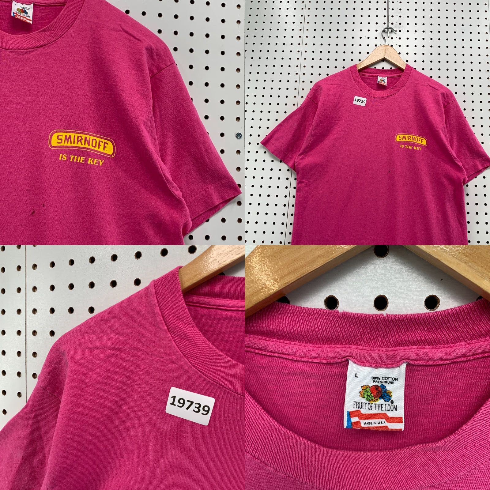 Fruit Of The Loom VINTAGE Smirnoff Key West Shirt Mens Large Pink 90s Graphic Print Cotton Cotton Blend T-Shirt Size US L / EU 52-54 / 3 - 8 Thumbnail