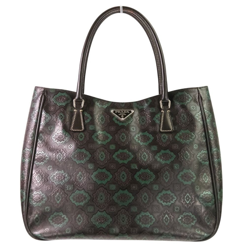 Prada Prada Prada Arabesque Embossed Triangle Logo Tote Bag Leather Tote Bag DUTY FREE for USA Size ONE SIZE - 1 Thumbnail
