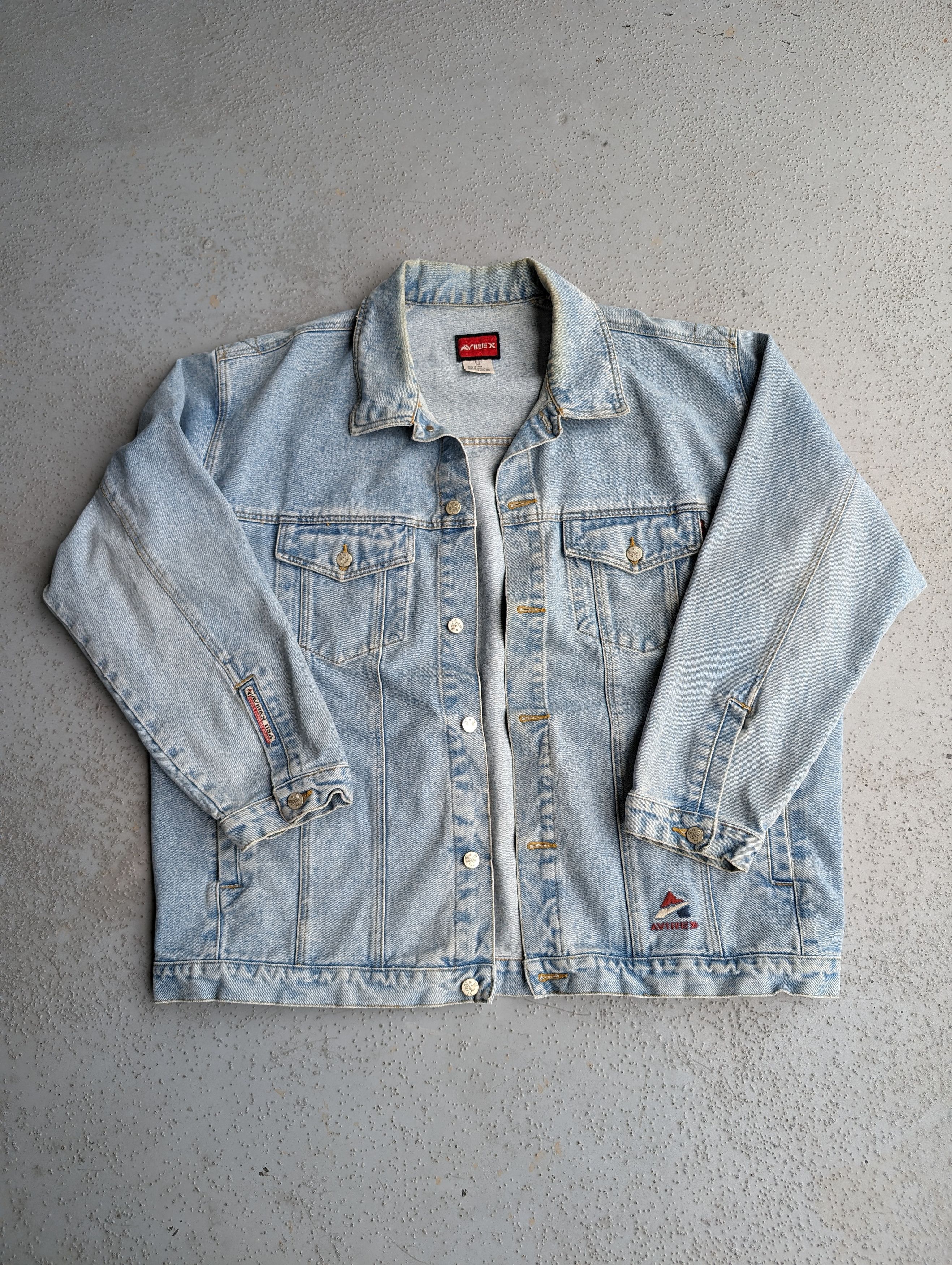 Image of Crazy Vintage 90's Avirex Denim Jacket 3X in Light Blue, Men's (Size 2XL)