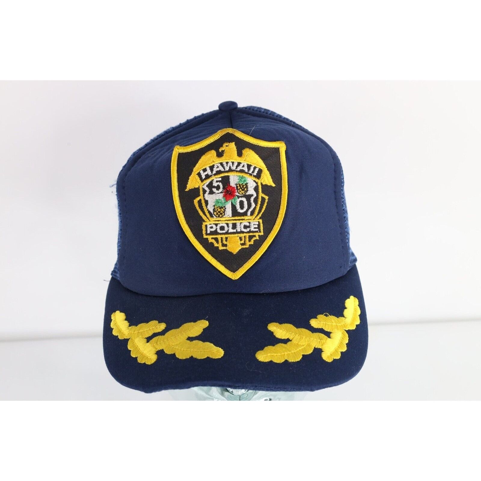 Vintage Vintage 80s Gold Leaf Hawaii Police 50 Trucker Hat Size ONE SIZE - 1 Thumbnail