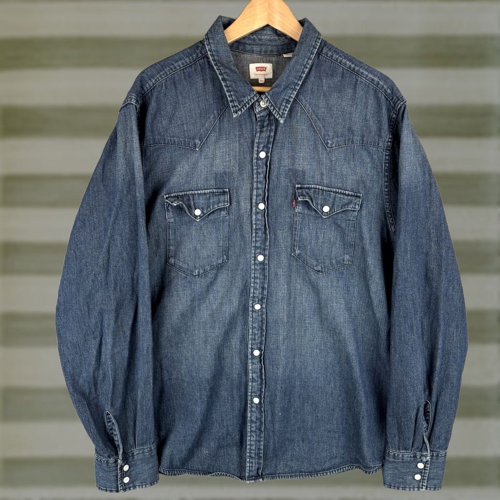 Levi's Levi's Denim Shirt Mens 2XL Blue Pearl Snap Indigo Dark Wash Western Cowboy Shirt Men Regular Long Sleeve Button-Up Pockets Size US XXL / EU 58 / 5 - 1 Thumbnail